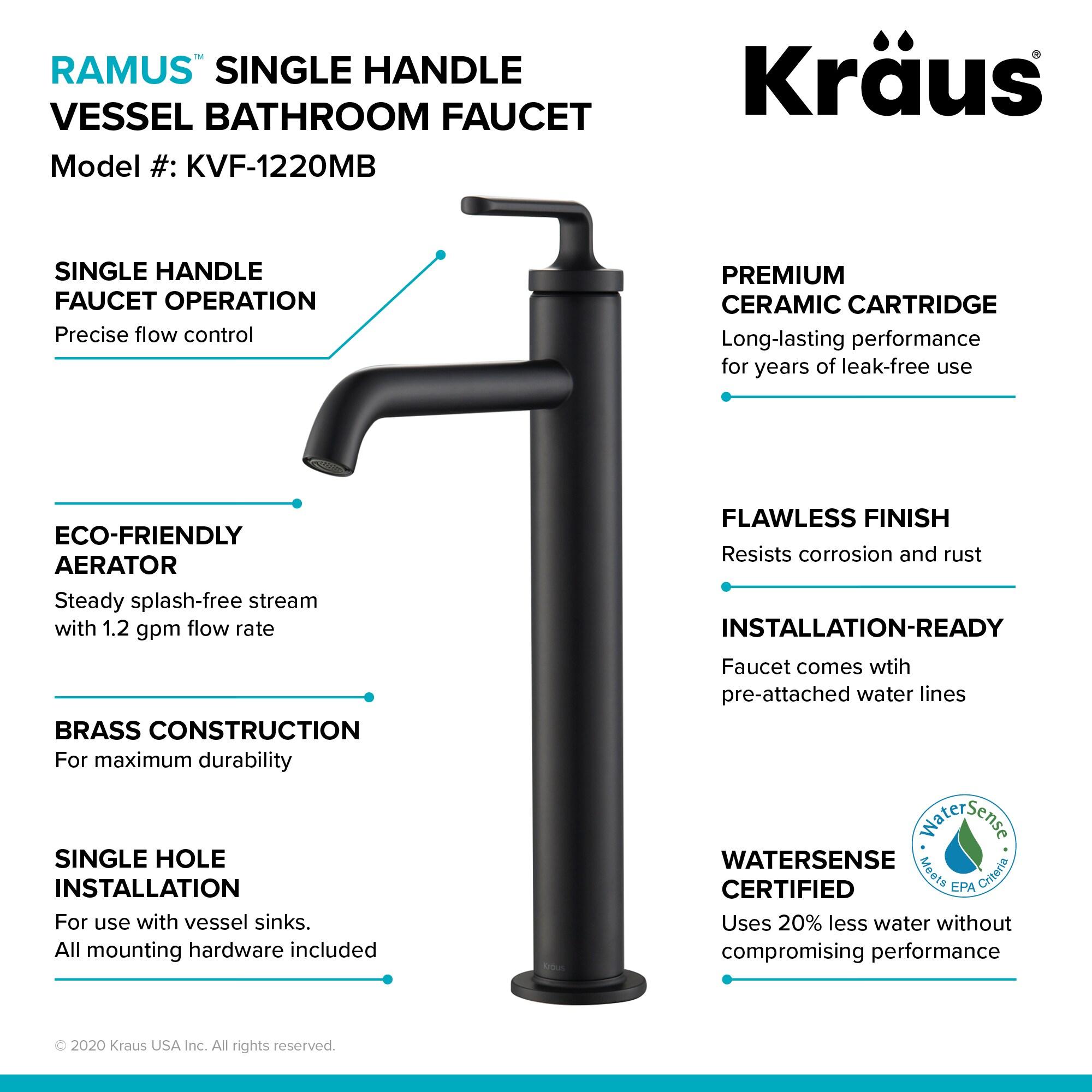 Ramus Single Handle Vessel Sink Bathroom Faucet with Drain Assembly