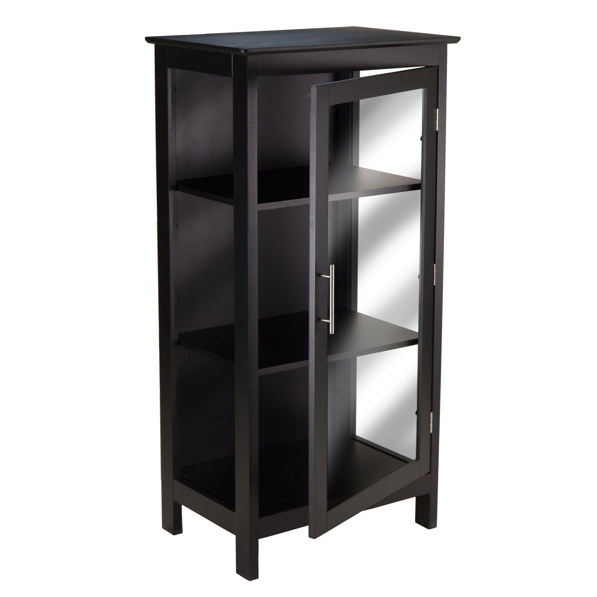Poppy Display Curio Cabinet with Glass Door Wood/Black - Winsome: Tempered Glass, 3 Fixed Shelves, Metal Handle