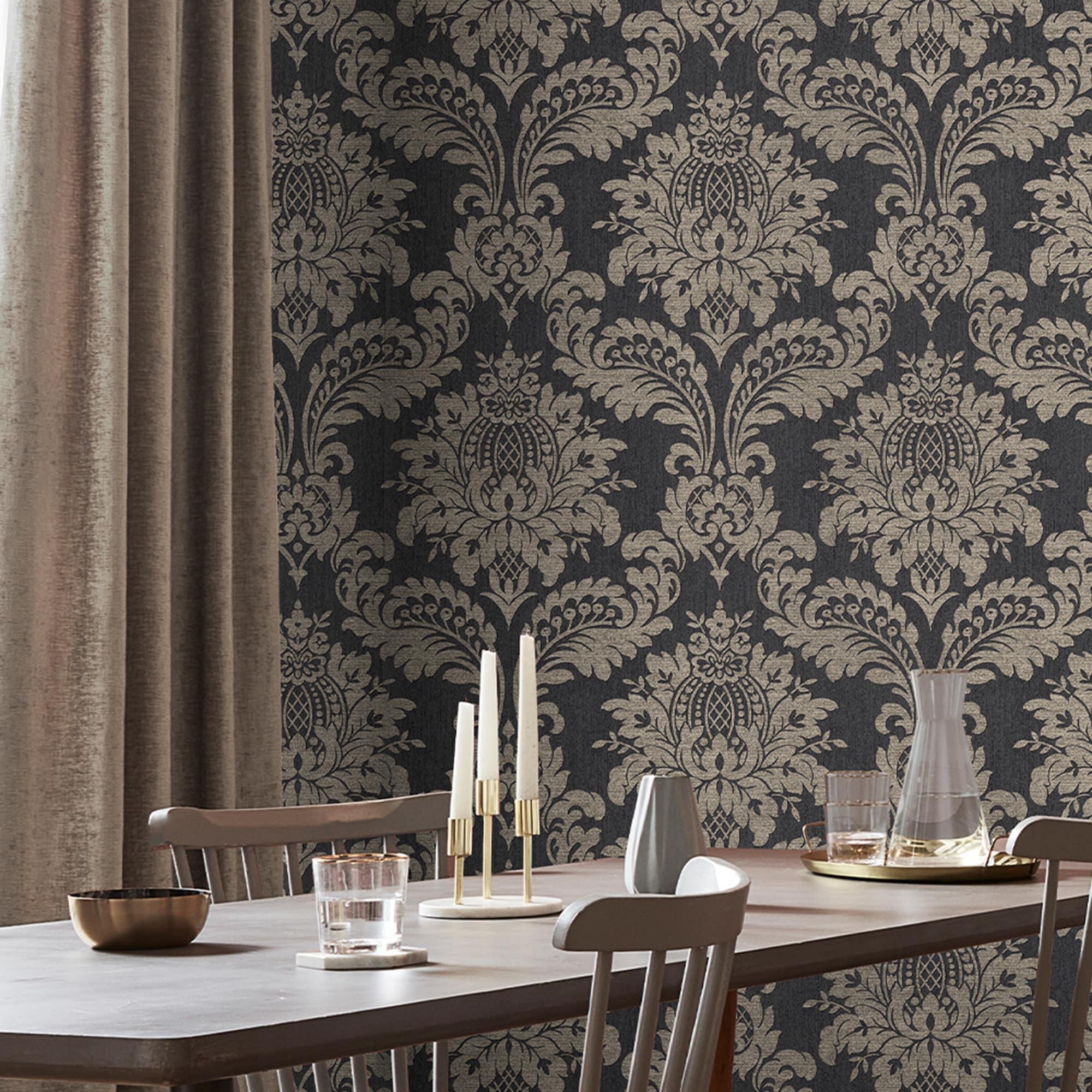 Archive Damask Black and Gold Wallpaper
