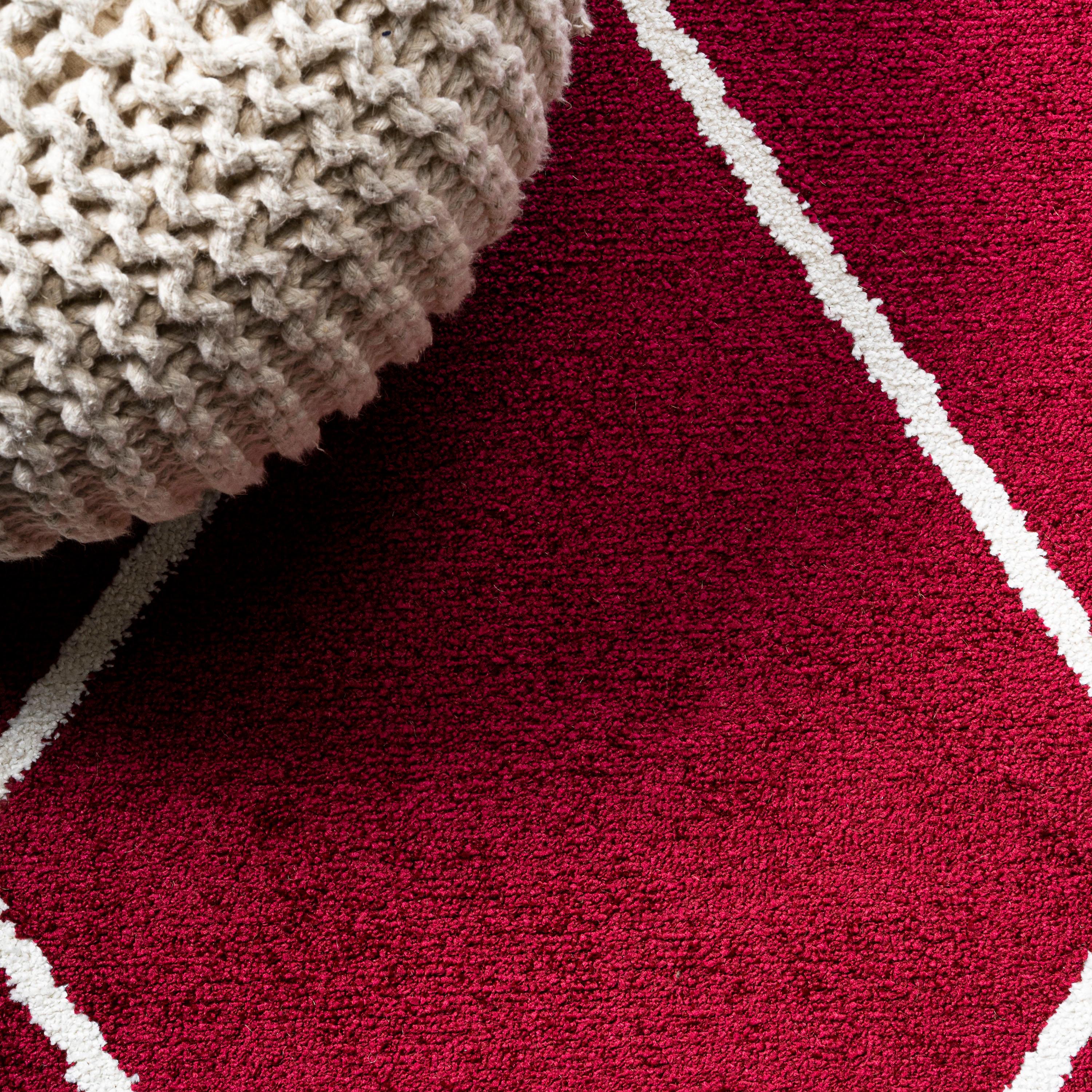 4'x6' Cole Minimalist Diamond Trellis Area Rug, Red/White - JONATHAN Y