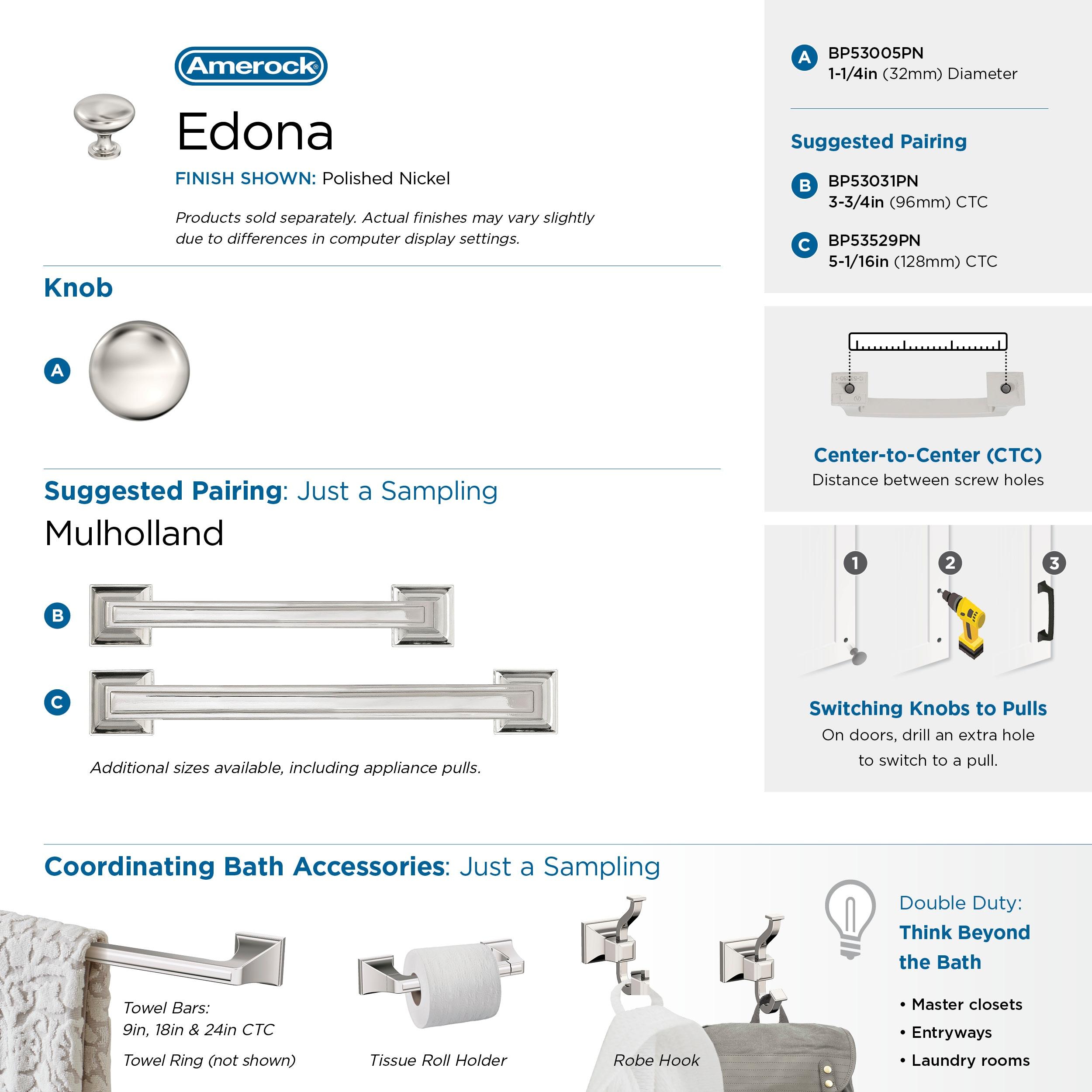 Amerock Edona 1-1/4 inch (32mm) Diameter Polished Nickel Cabinet Knob