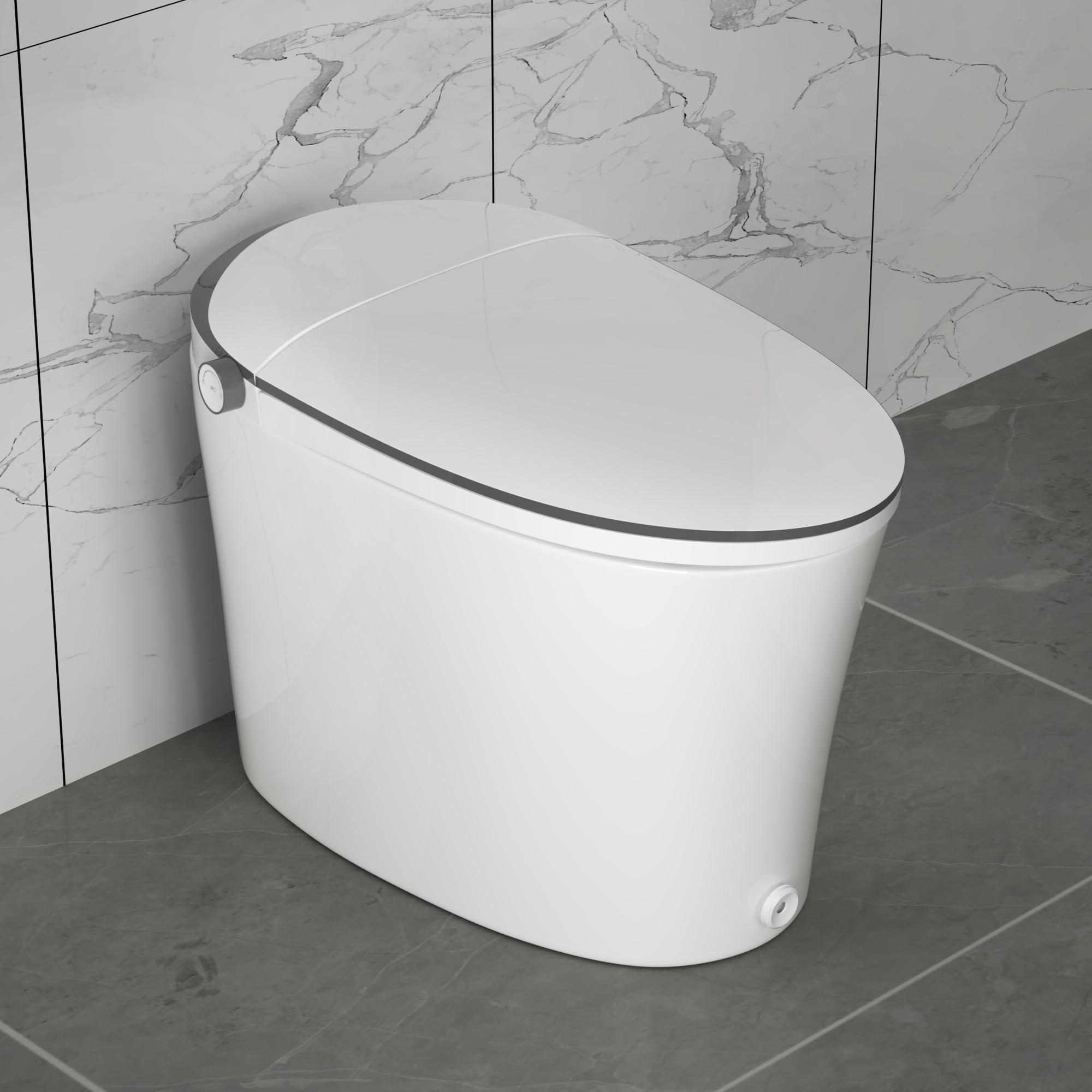 Smart Toilet with Quiet-Closed Heated Seat, Foot Kick/Off-seat/Blackout/Remote Flush, Bidet Elongated Toilet with Tankless, Gentle Night light, Remote Control, Advanced