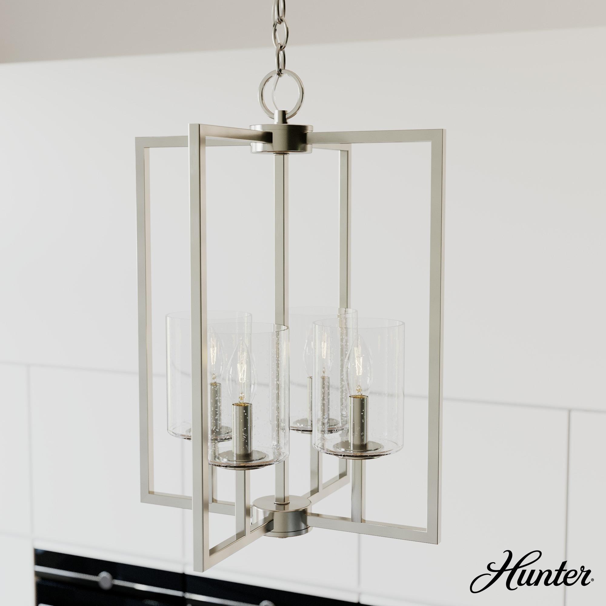 Hunter - Kerrison 4-light Brushed Nickel, Medium Size Pendant Light, Dimmable, Rectangle Shaped, for Bedrooms, Dining, Living Rooms - 19539
