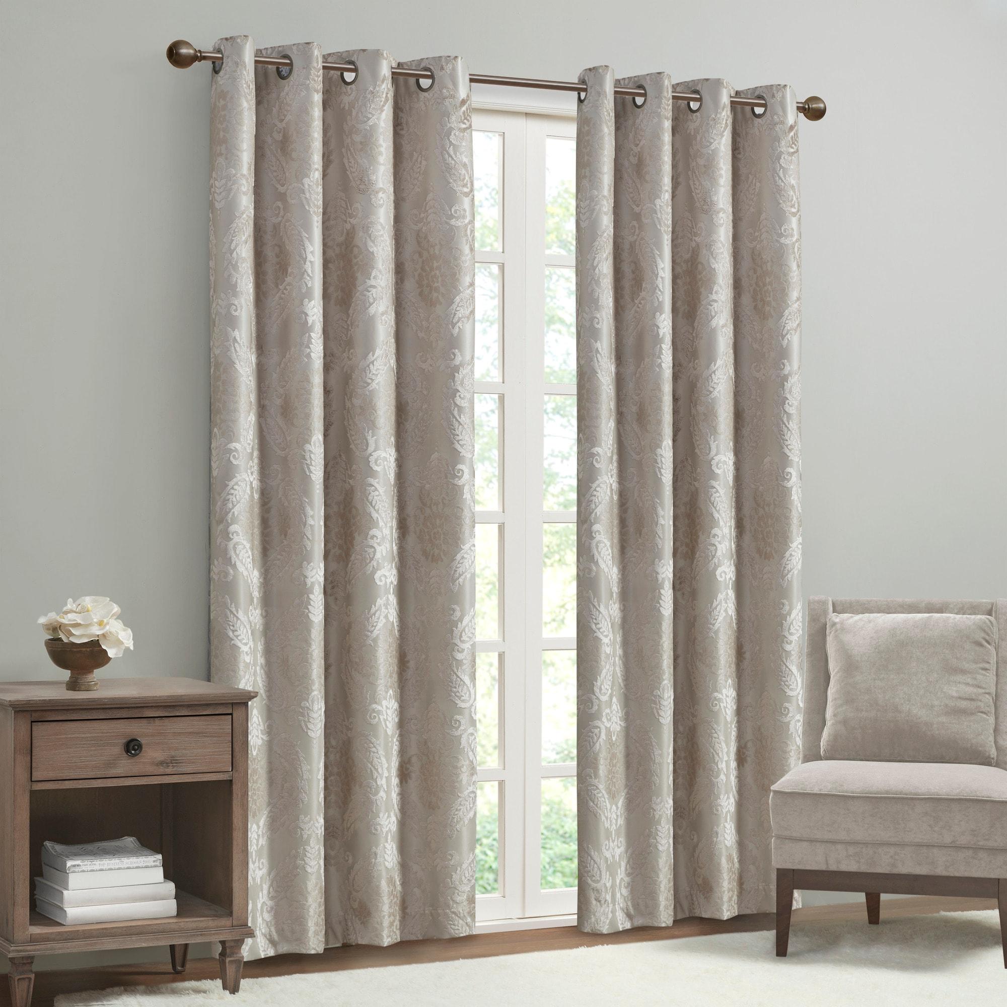 95"x50" Enid Jacquard Paisley Blackout Curtain Panel Champagne: SunSmart, Noise Reduction, Energy Efficient, Grommet Top