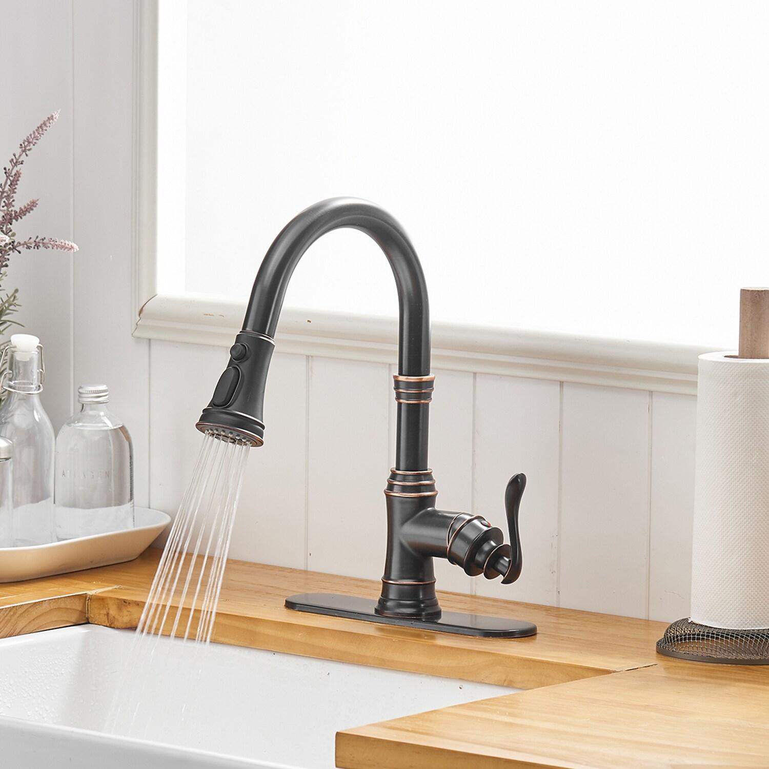 BWE Single-Handle Pull-Down Sprayer 3 Spray High Arc Kitchen Faucet With Deck Plate