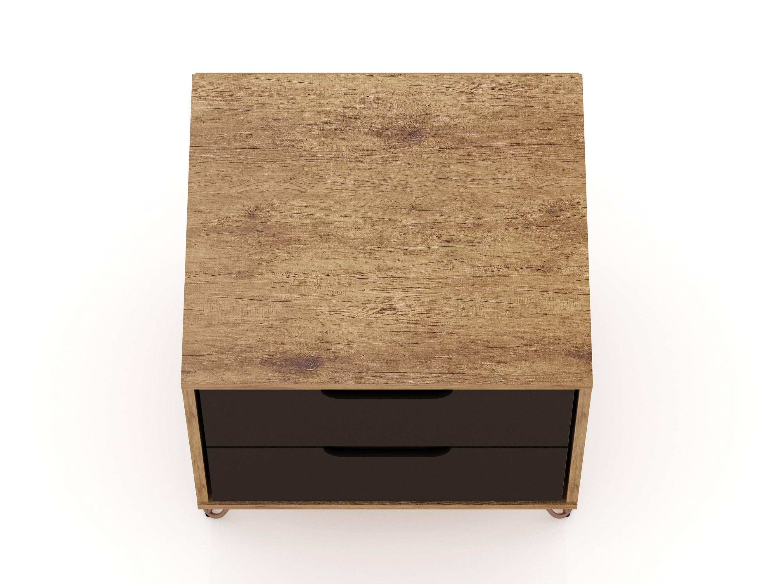 Set of 2 Rockefeller 2 Drawer Nightstands Nature/Textured Gray - Manhattan Comfort: Modern Splayed Metal Legs, MDF