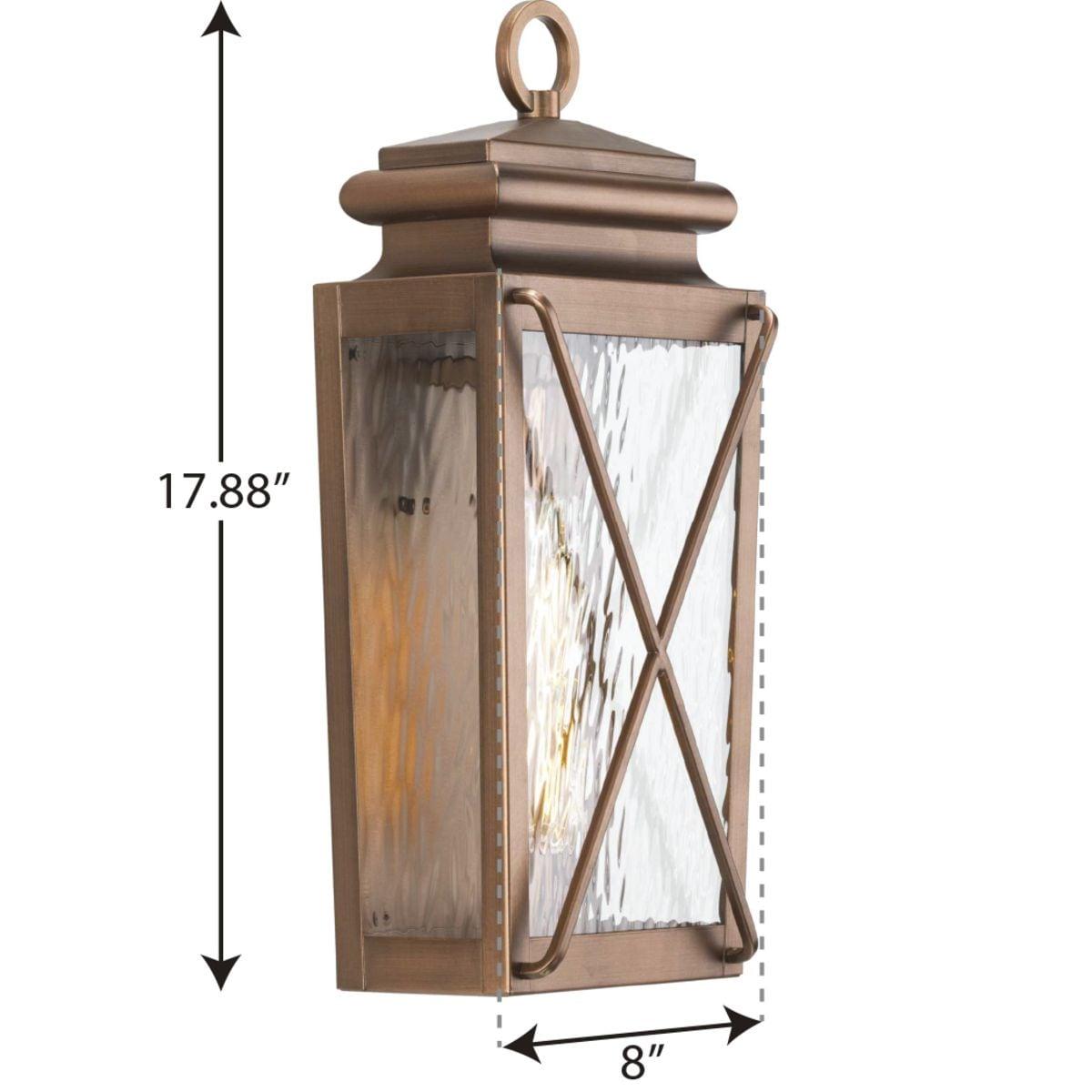 Wakeford Collection One-Light Antique Copper and Clear Water Glass Transitional Style Small Outdoor Wall Lantern