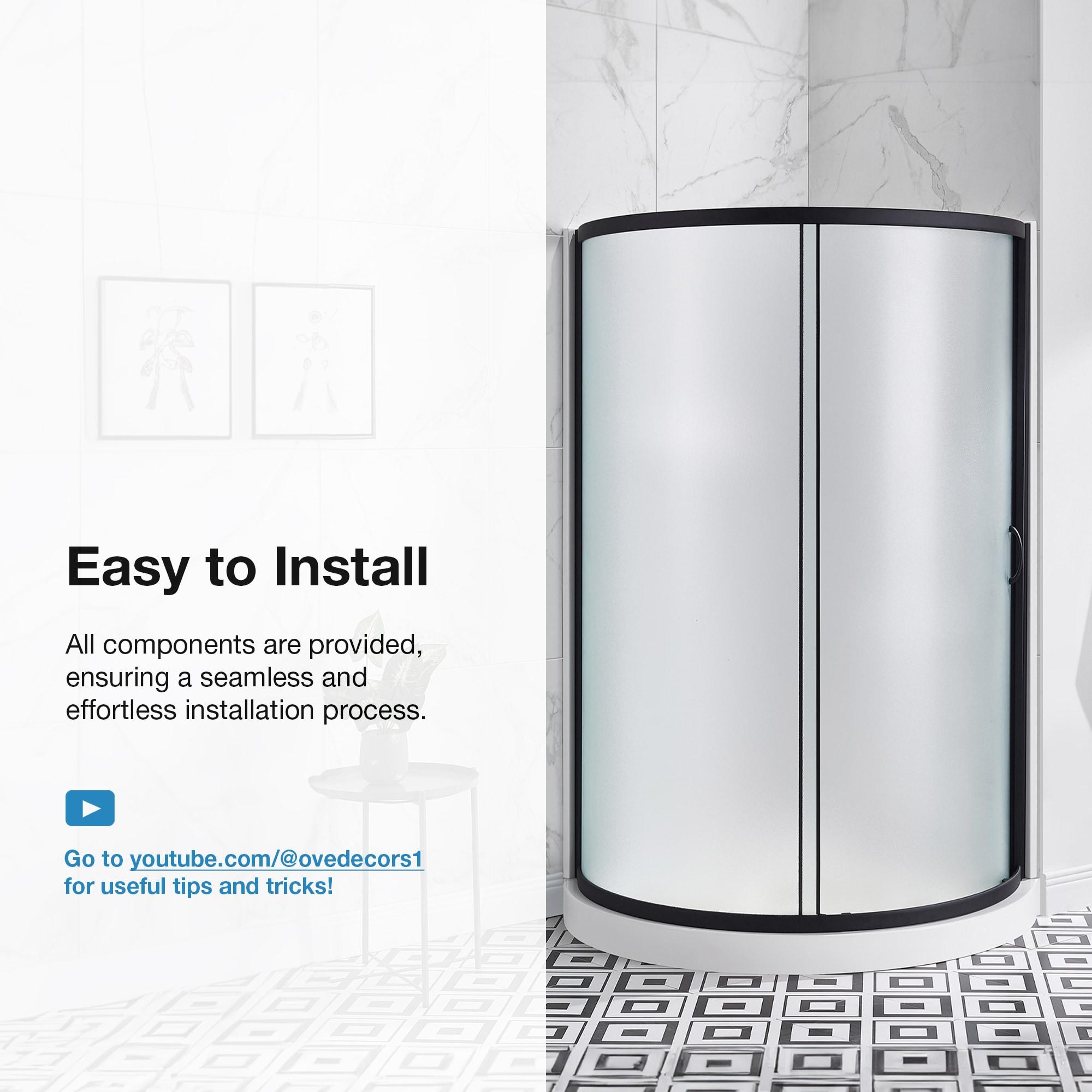 Ove Decors OVE Decors Breeze 35 in. Round Shower Kit w/ Frosted, Base, Wall 15SKA-BREF34-BLKAC