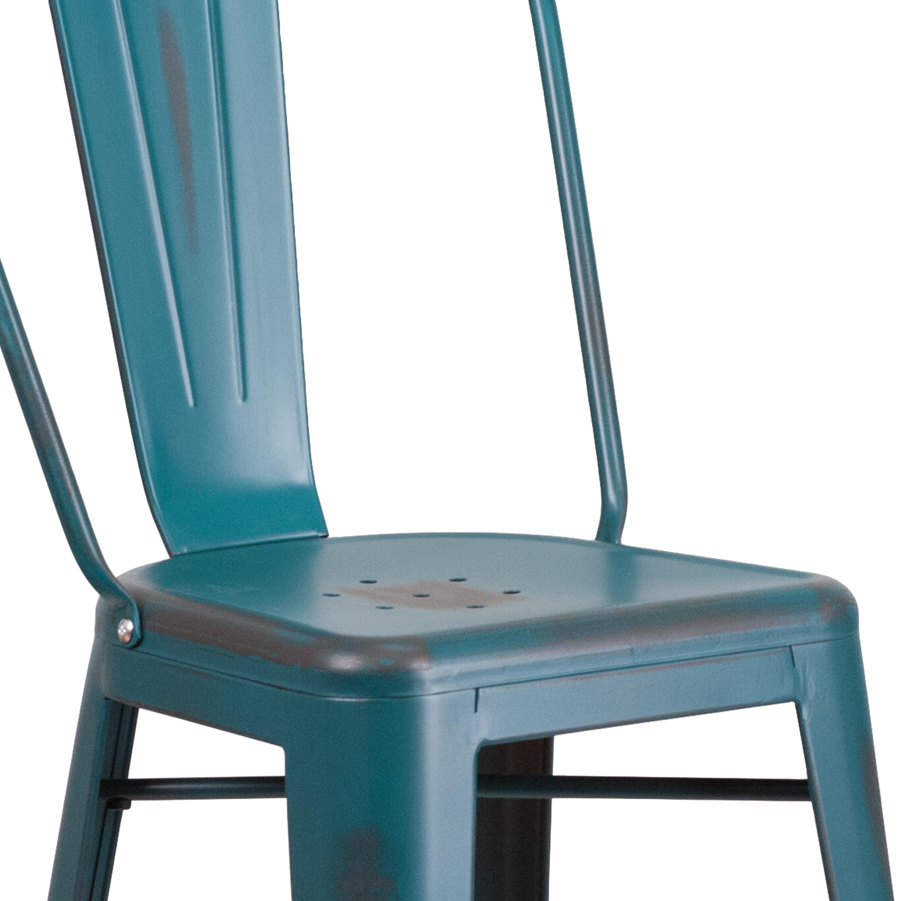 Flash Furniture Commercial Grade 30" High Distressed Kelly Blue-Teal Metal Indoor-Outdoor Barstool with Back