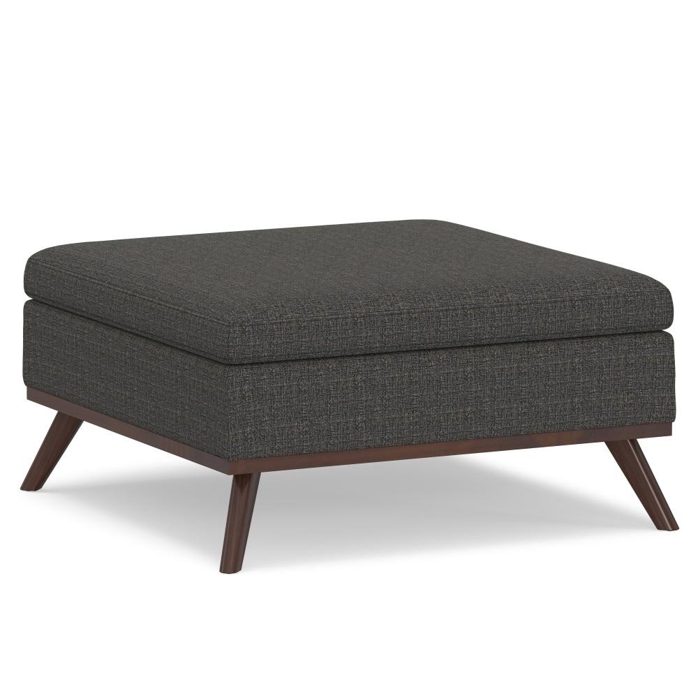 Simpli Home Owen 36"W Upholstered Square Coffee Table Storage Ottoman with Lift Top and Solid Wood Legs