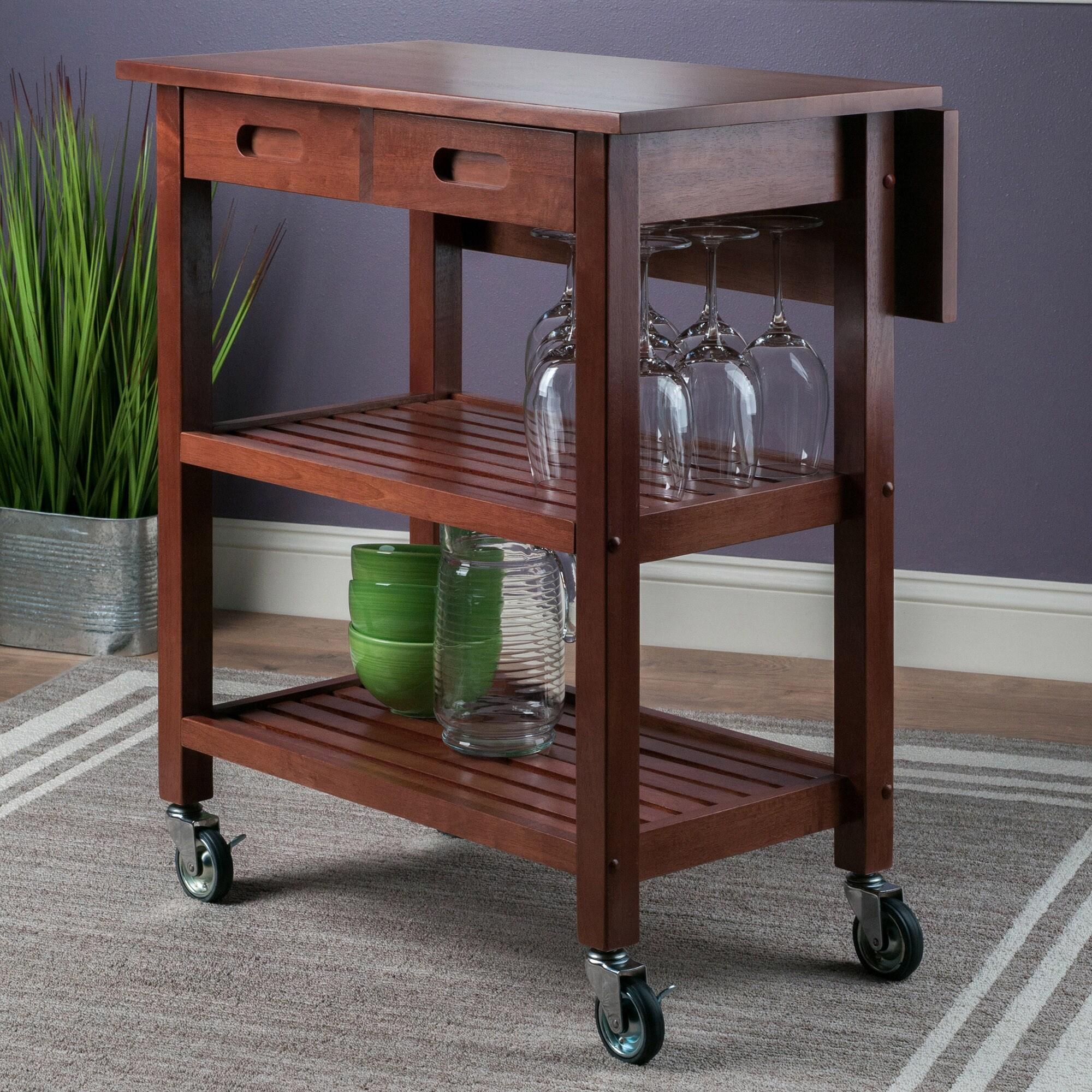 Jonathan Kitchen Cart Walnut - Winsome: Rolling Island with Storage, Wood Composite Surface