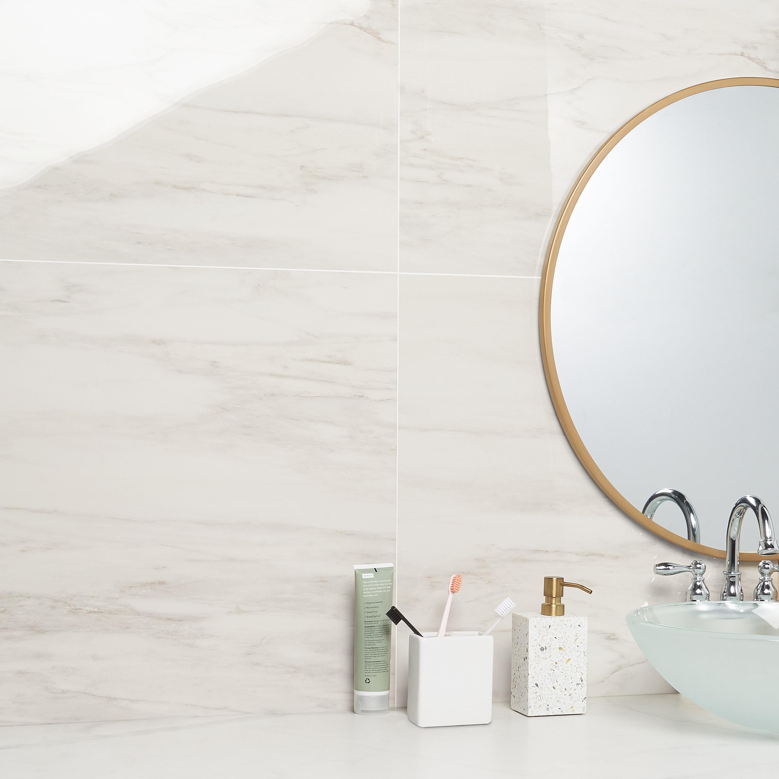 24" x 24" Polished Marble Look Porcelain Floor and Wall Tile (15.5 Sq. Ft. / Case)