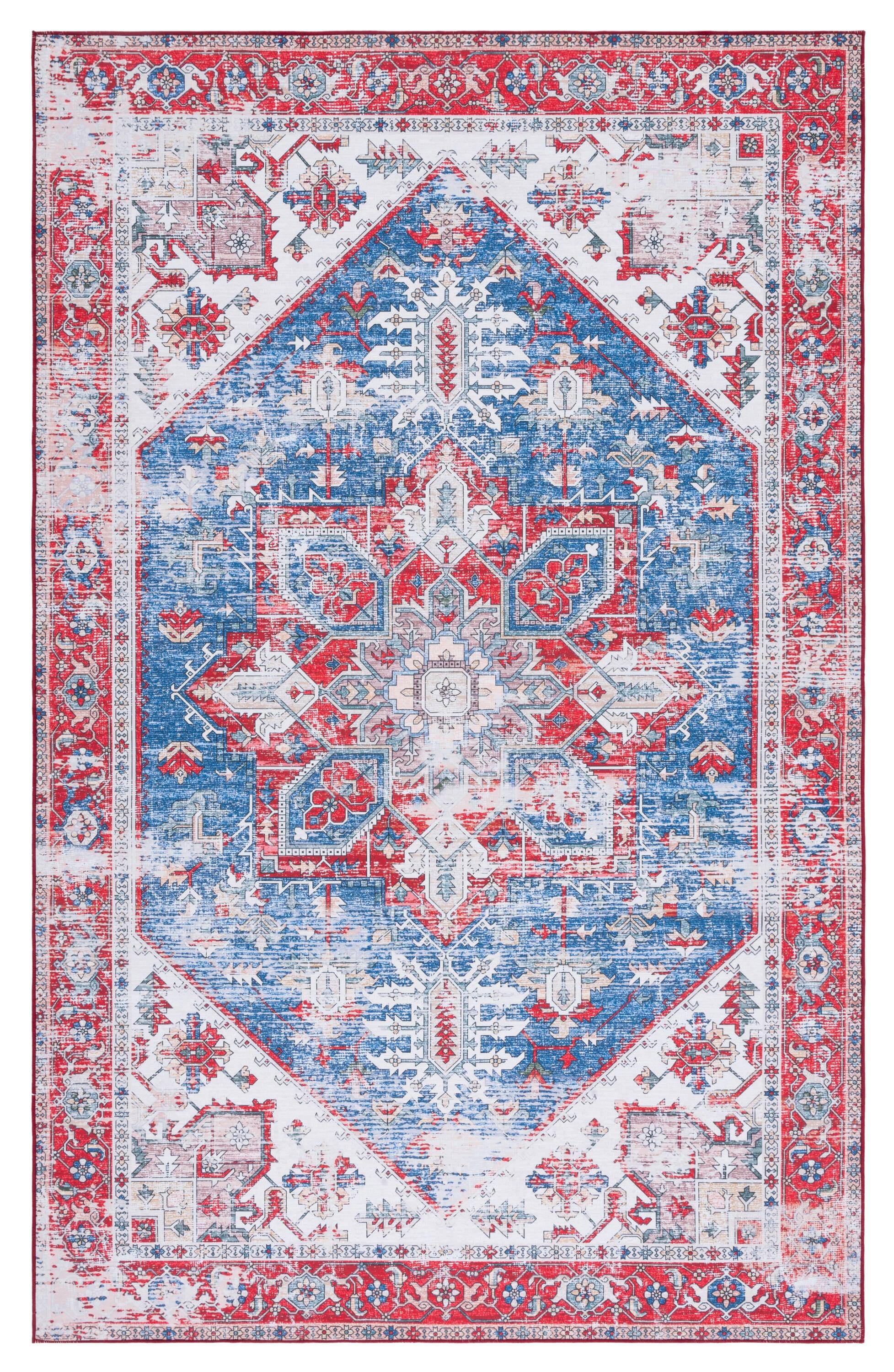 Tucson TSN102 Power Loomed Machine Washable Area Rug - Blue/Red - 4'x6' - Safavieh.