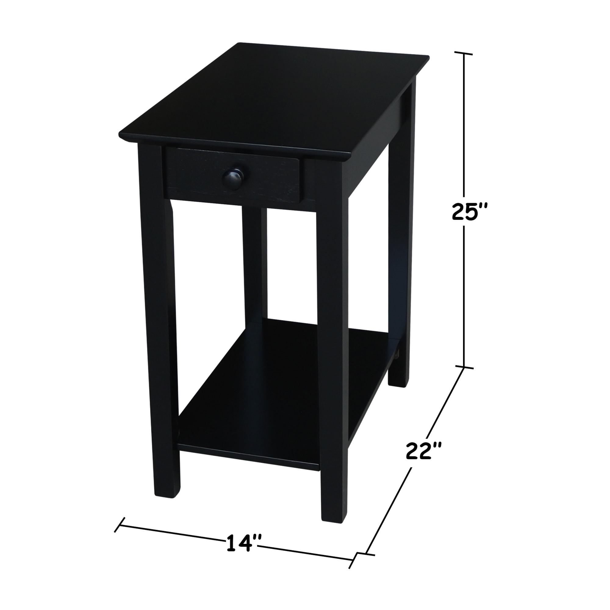 International Concepts Narrow End Table Black: Sleek Design with Drawer & Fixed Shelf for Living Room