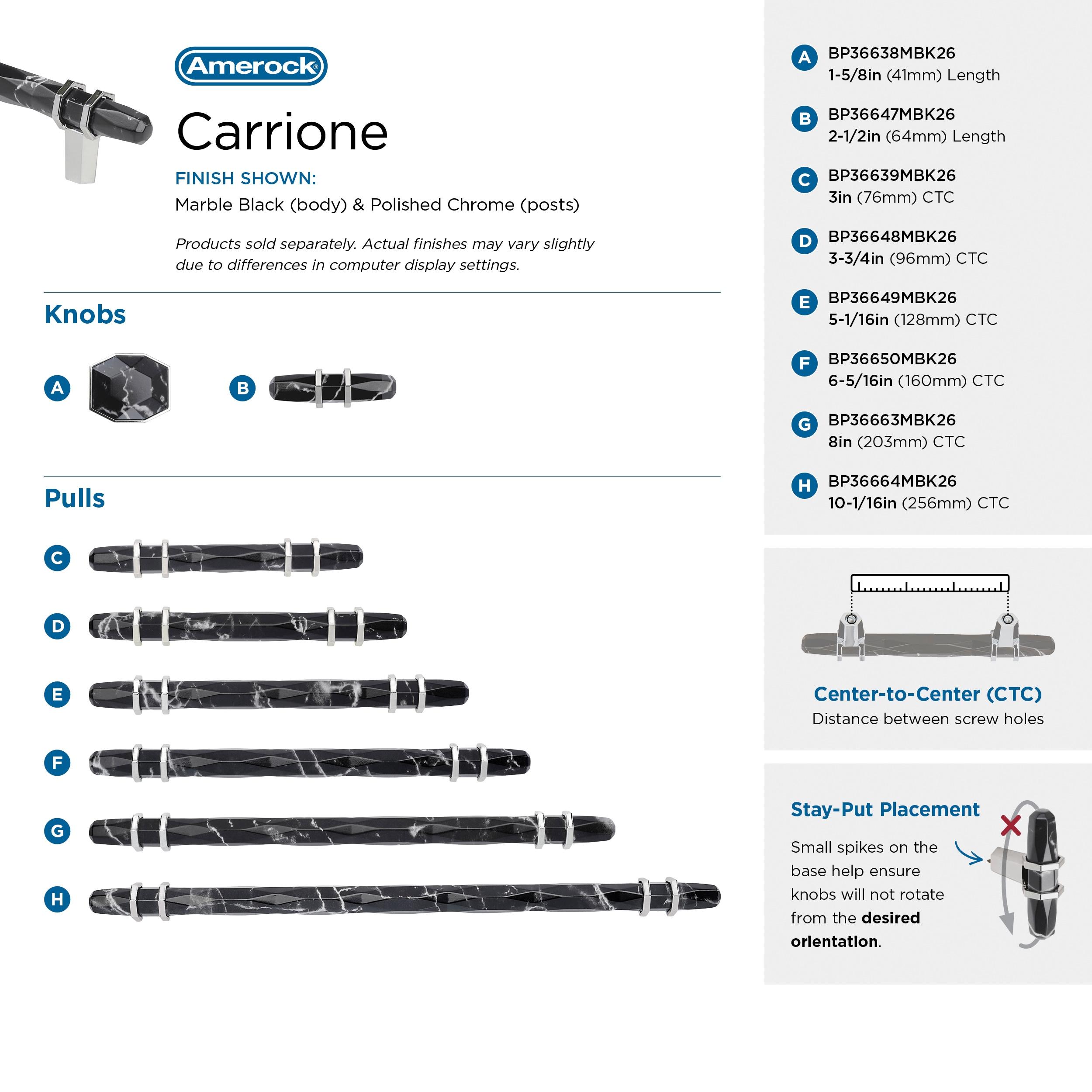 Amerock Carrione 3-3/4 inch (96mm) Center-to-Center Marble Black/Polished Chrome Cabinet Pull, BP36648MBK26