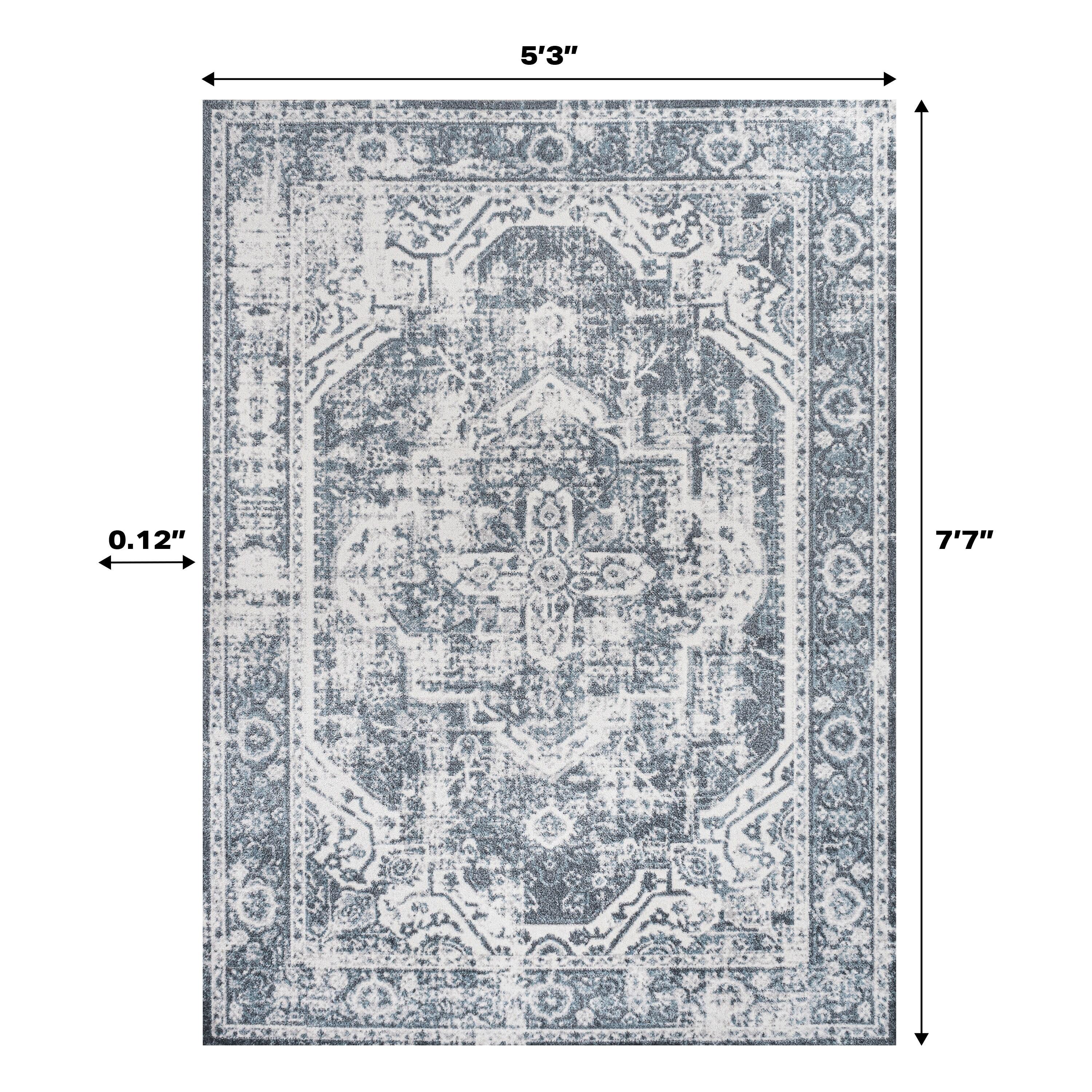 JONATHAN Y Keesha Bold Distressed Medallion Low-Pile Machine-Washable Cream/Blue 5 ft. x 8 ft. Area Rug