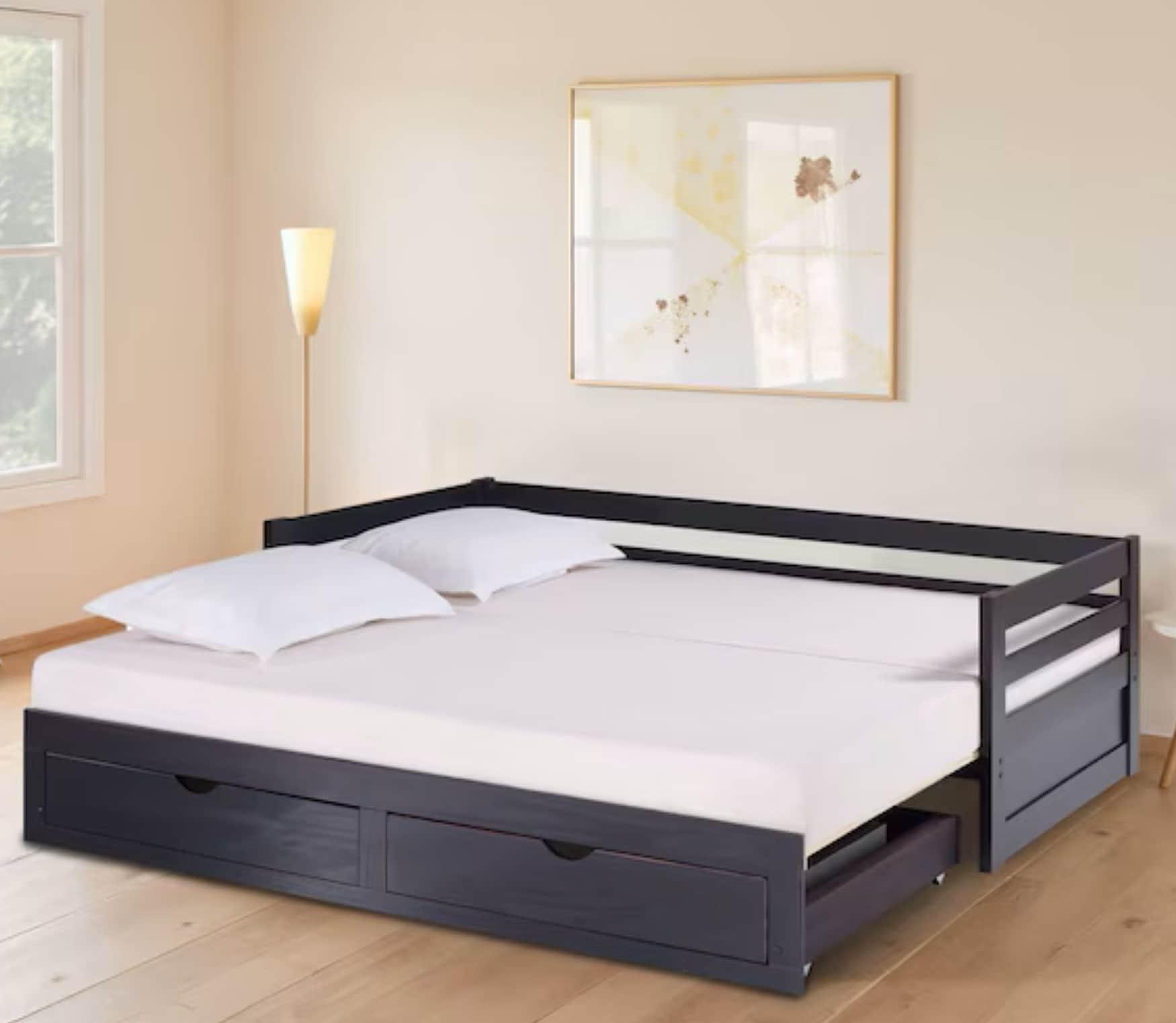 Alaterre Furniture Jasper Twin to King Extending Day Bed with Storage Drawers, Espresso