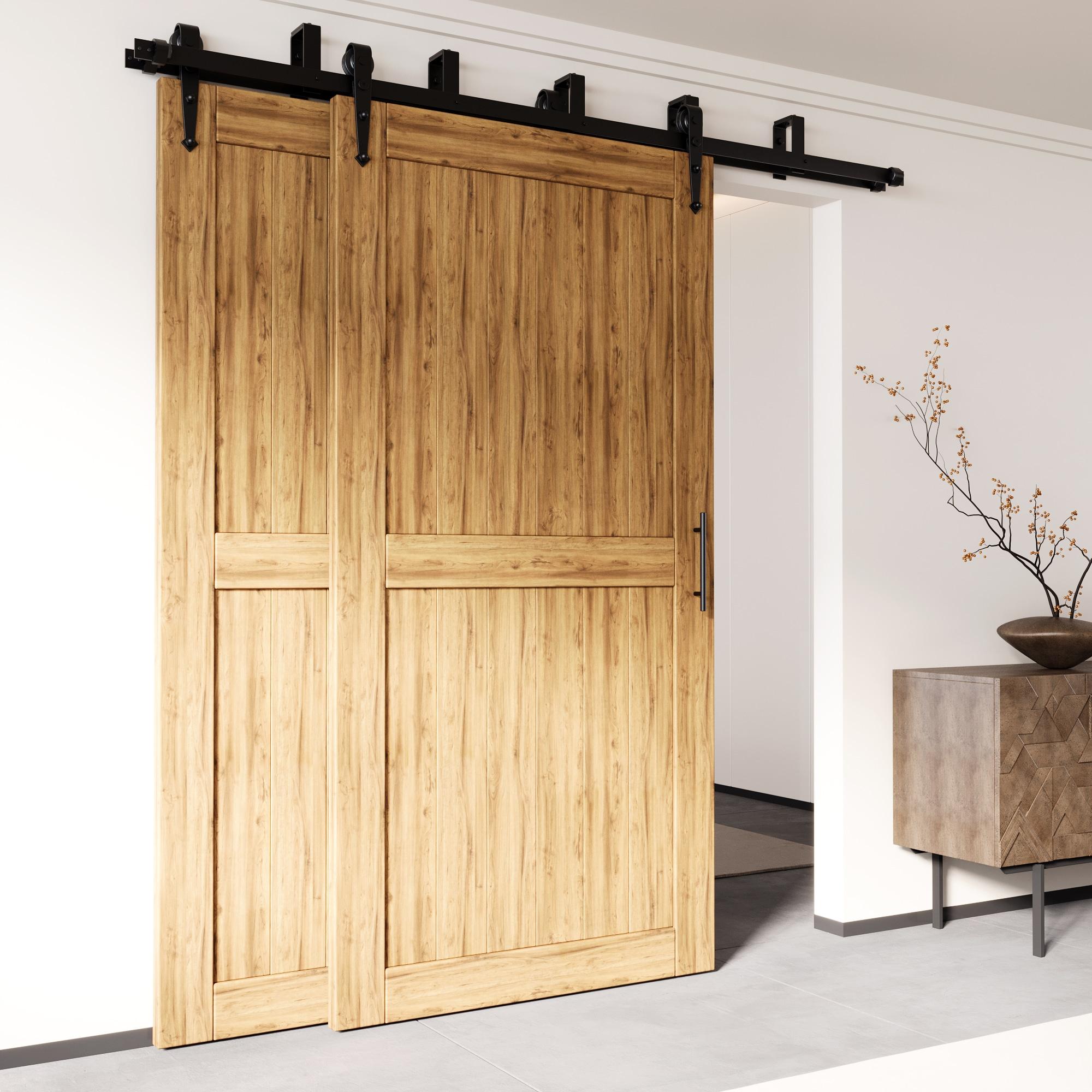 Homacer Black Rustic Arrow Design Double Track Bypass Two Door Hardware Kit( Door Not Included)