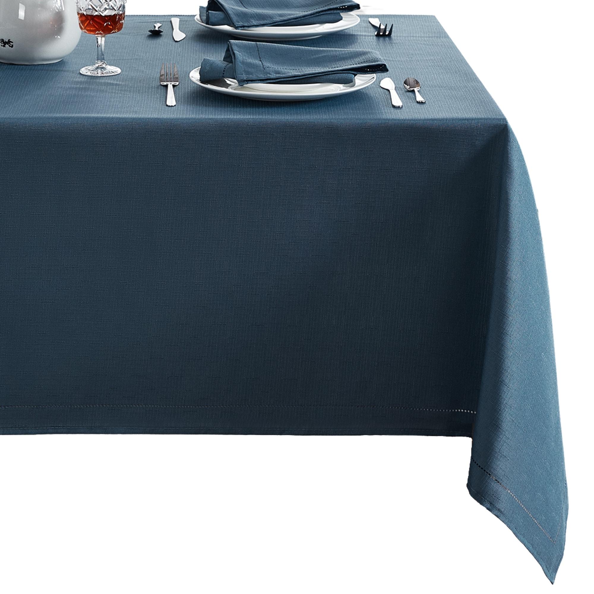 Alison Eyelet Punched Border Fabric Tablecloth - 52" x 52" Square - Copen Blue - Elrene Home Fashions