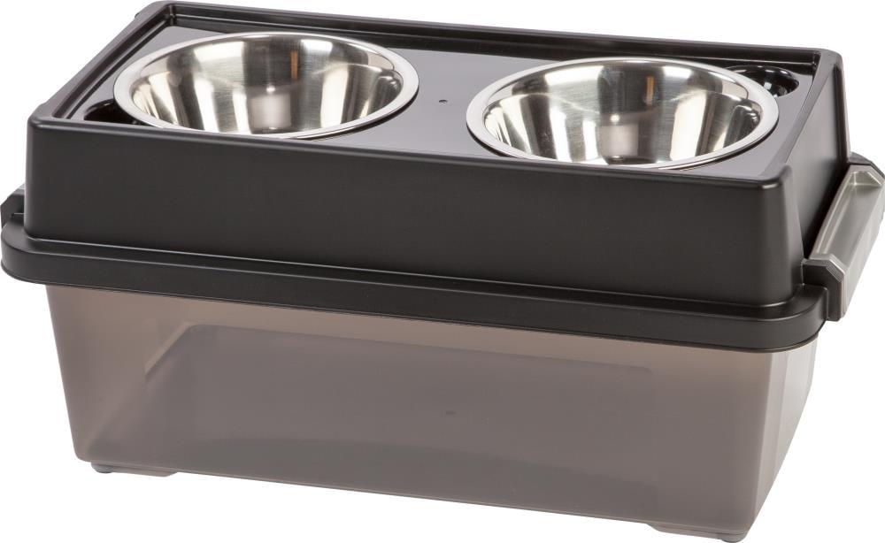 IRIS USA 13Lbs/12qt Medium Elevated Dog Food Bowl with Airtight Pet Food Storage Container, Black