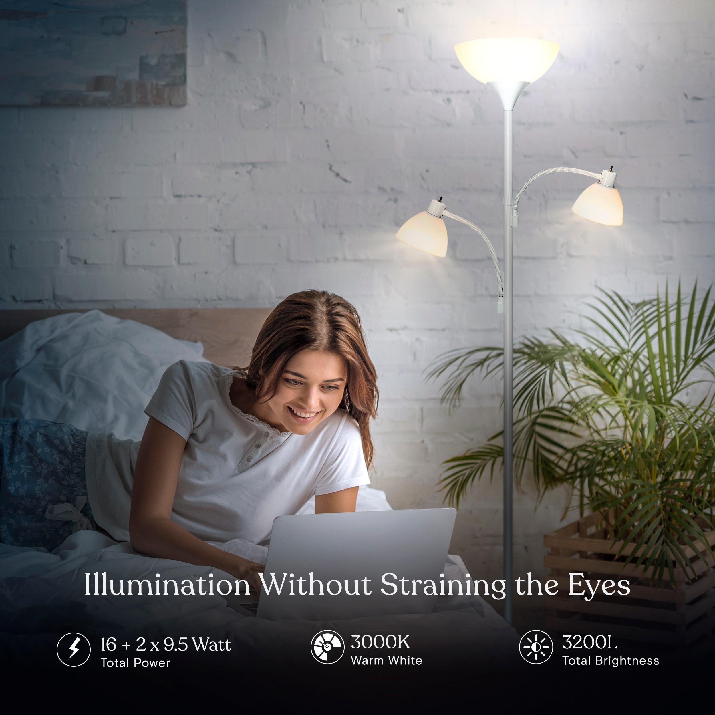 Brightech Dome Double 72 in. Industrial 3-Light 3-Way Dimming LED Floor Lamp with 3 Plastic Bowl Shades