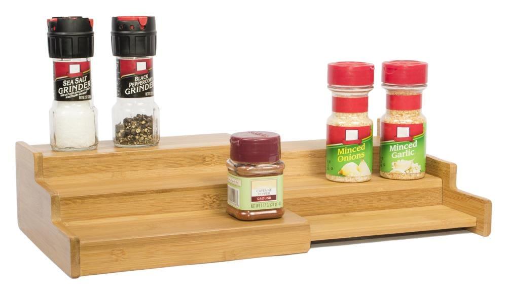 Trademark Innovations Bamboo Expandable 3-Tier Spice Rack and Cabinet Organizer, Natural, Small
