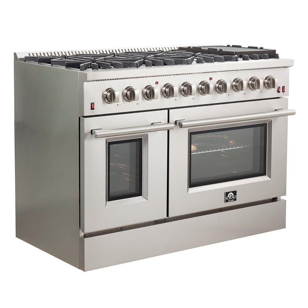 Galiano 48-inch Gas Range Stainless Steel, 8 Burners, 107,000 BTU, Griddle, Double Ovens