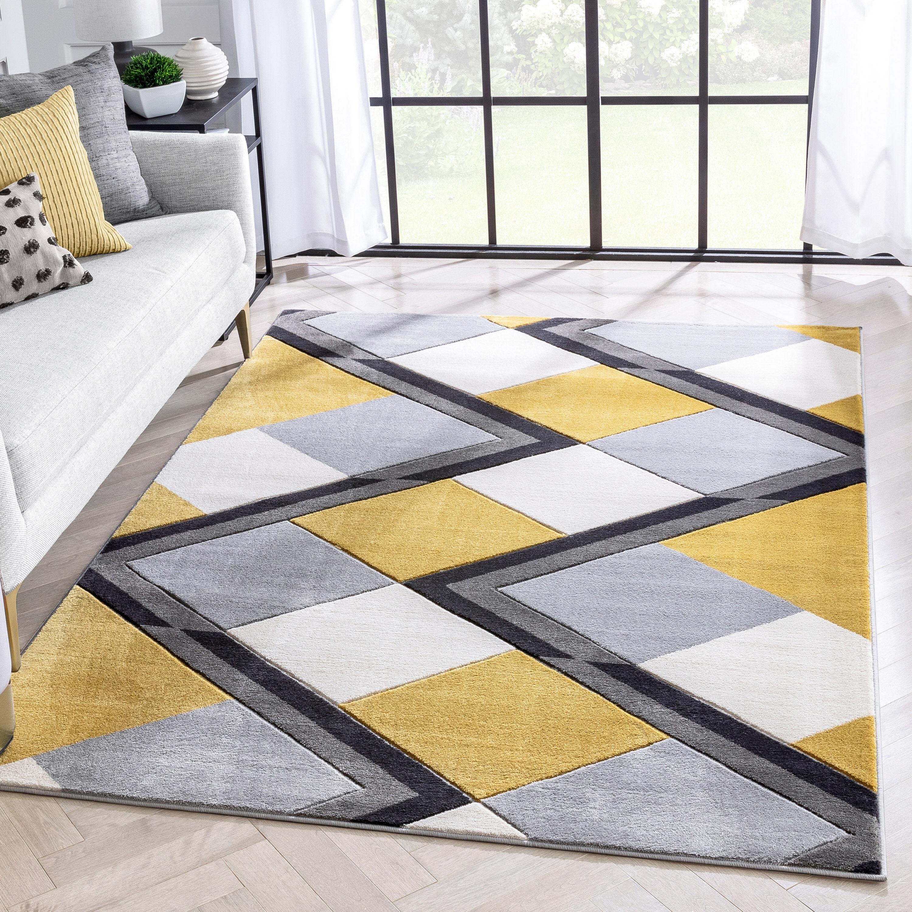 Markovich Gold Modern Geometric Stripes 3D Textured Rug