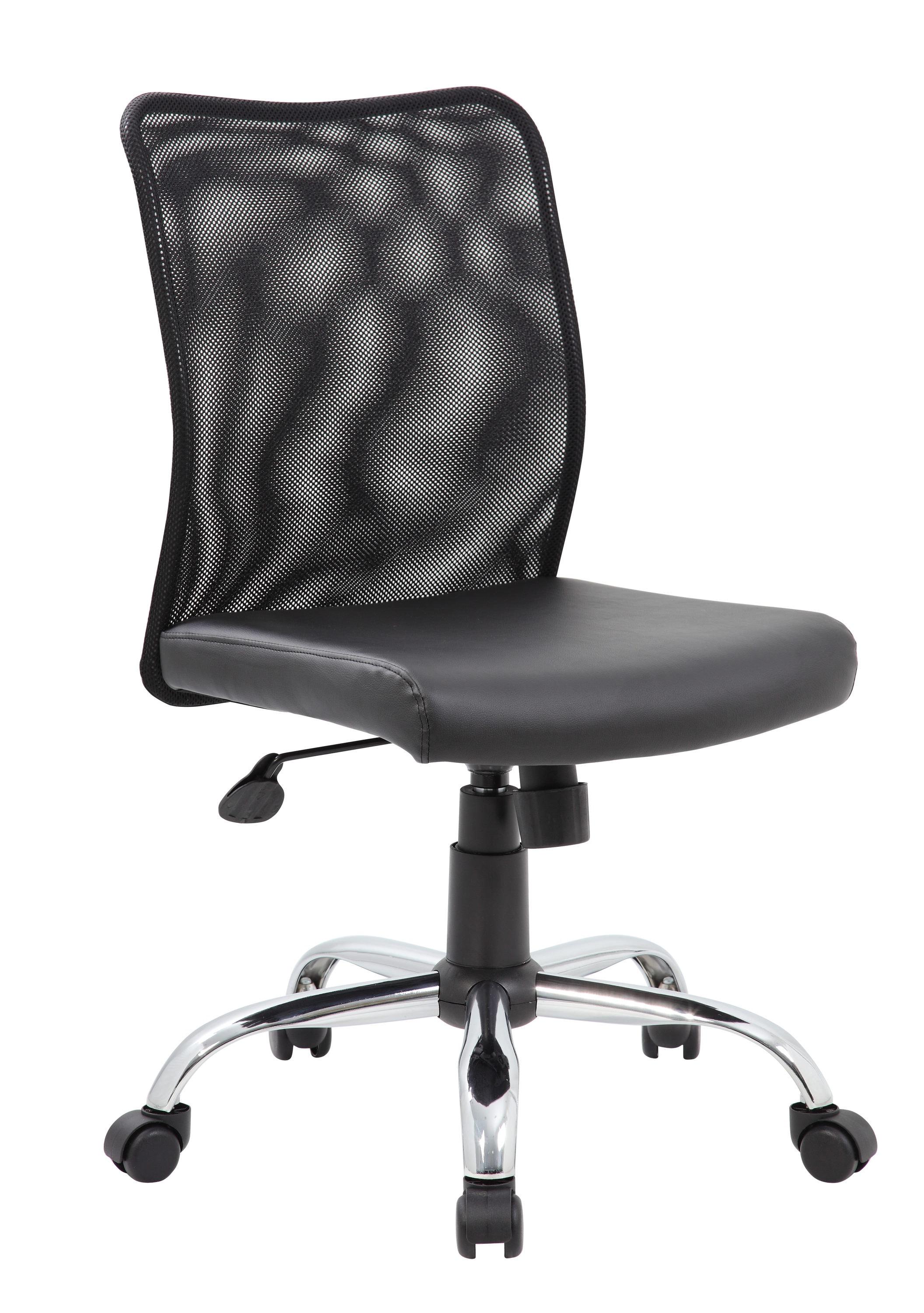 Fixed Arm Budget Mesh Task Chair Black - Boss Office Products: Chrome Base, Pneumatic Lift, Locking Tilt Control