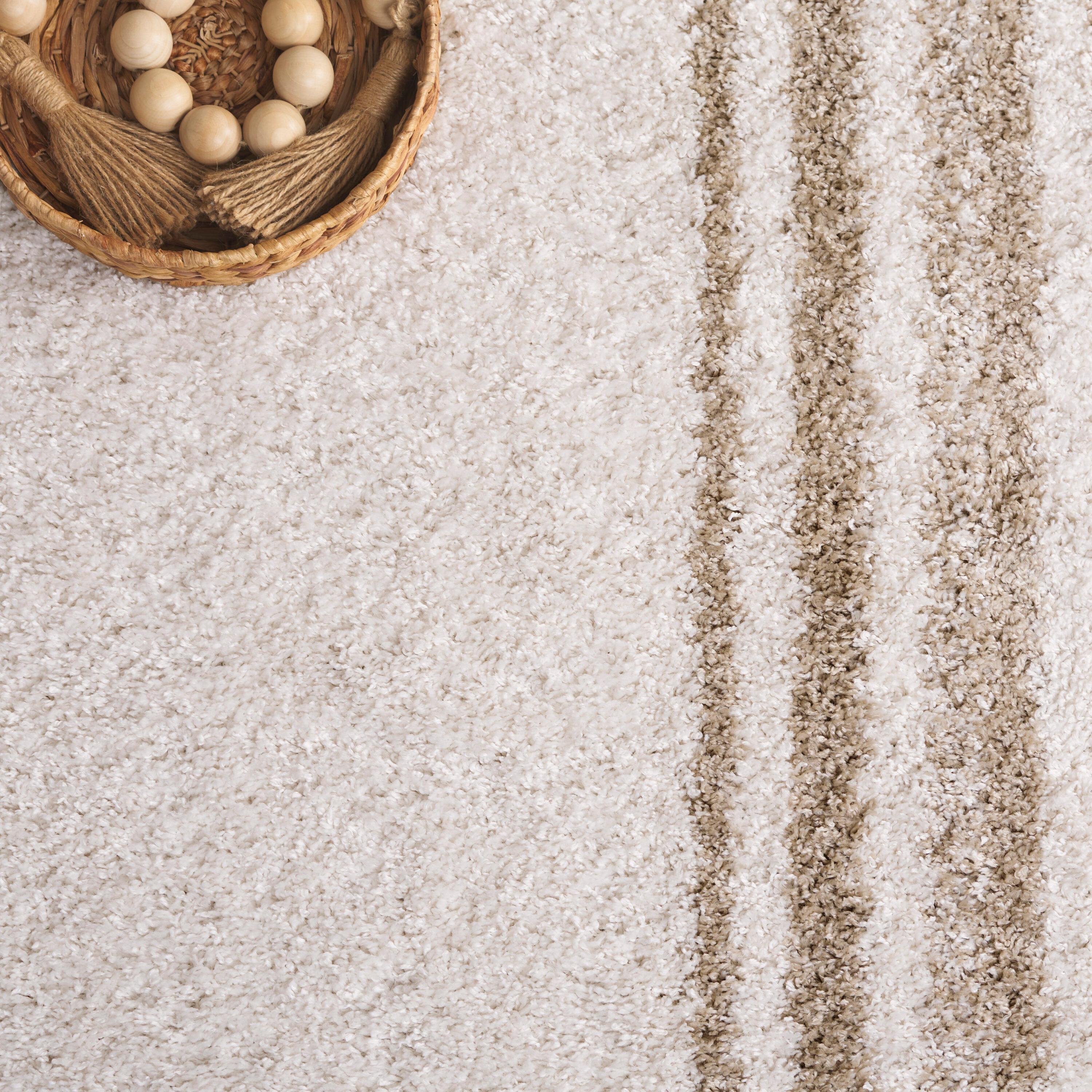 Border & Stripe Shag 200 BSP251 Machine Made Loomed Area Rug - Ivory/Beige - 5'-3" X 7'-6" - Safavieh