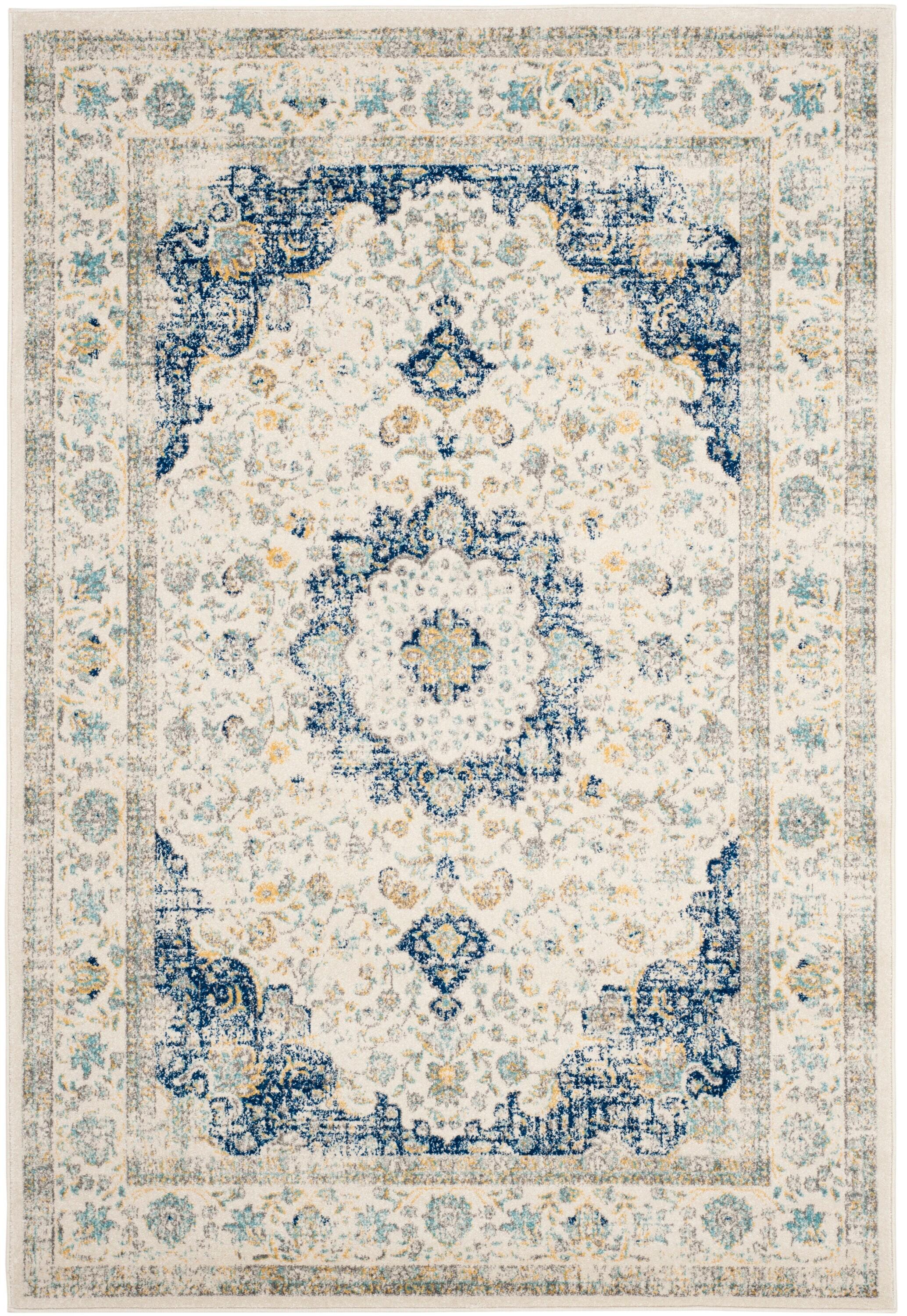 Evoke EVK220 Power Loomed Area Rug - Ivory/Blue - 4'x6' - Safavieh.