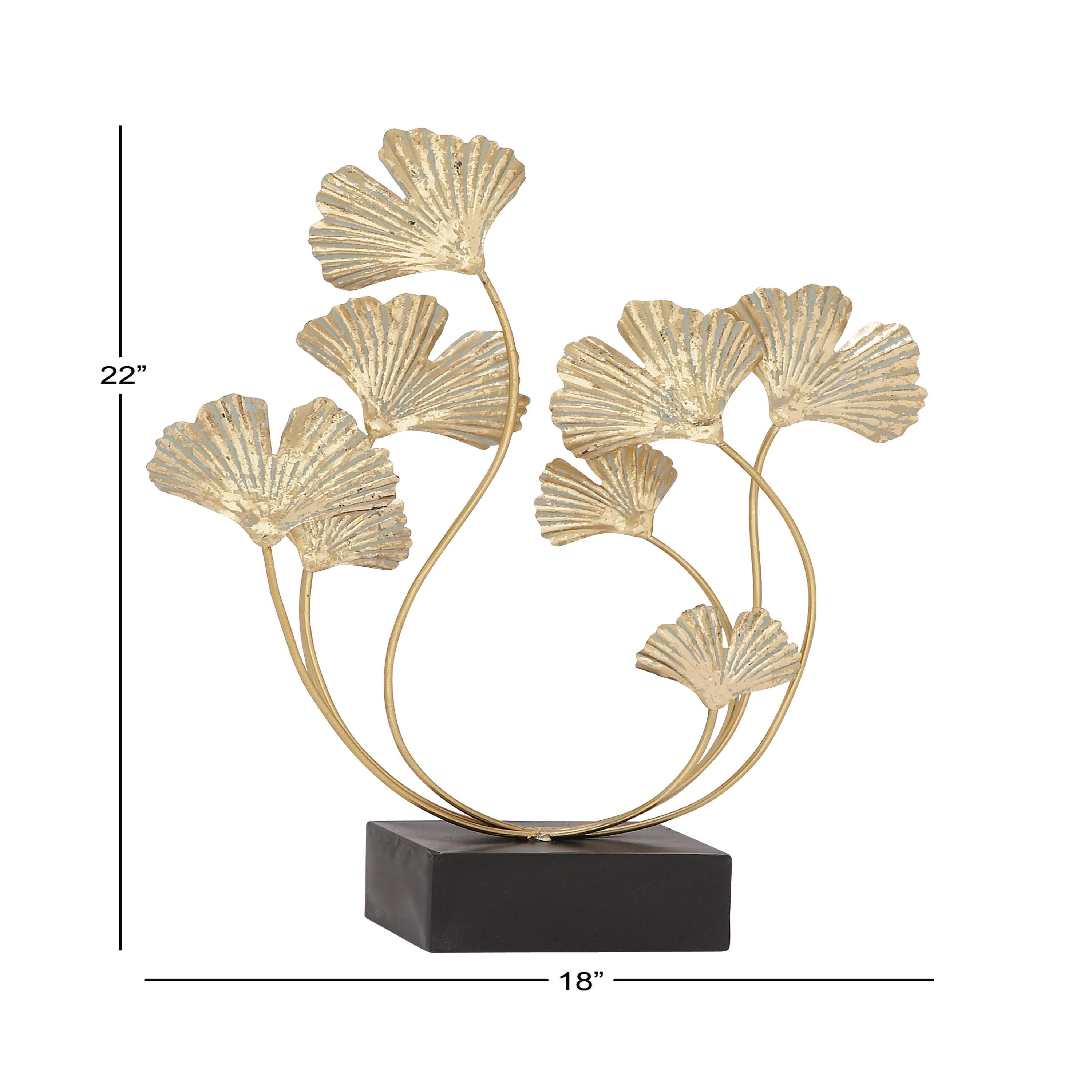 18" x 22" Gold Metal Curved Floral Sculpture, by DecMode