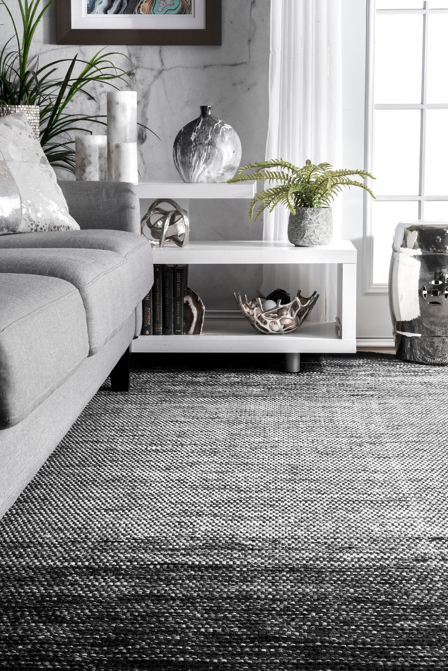 Nuloom Desantis Striped 6x9 Wool Indoor Area Rug for Living Room Bedroom Dining Room Kitchen, Black and White/Blue