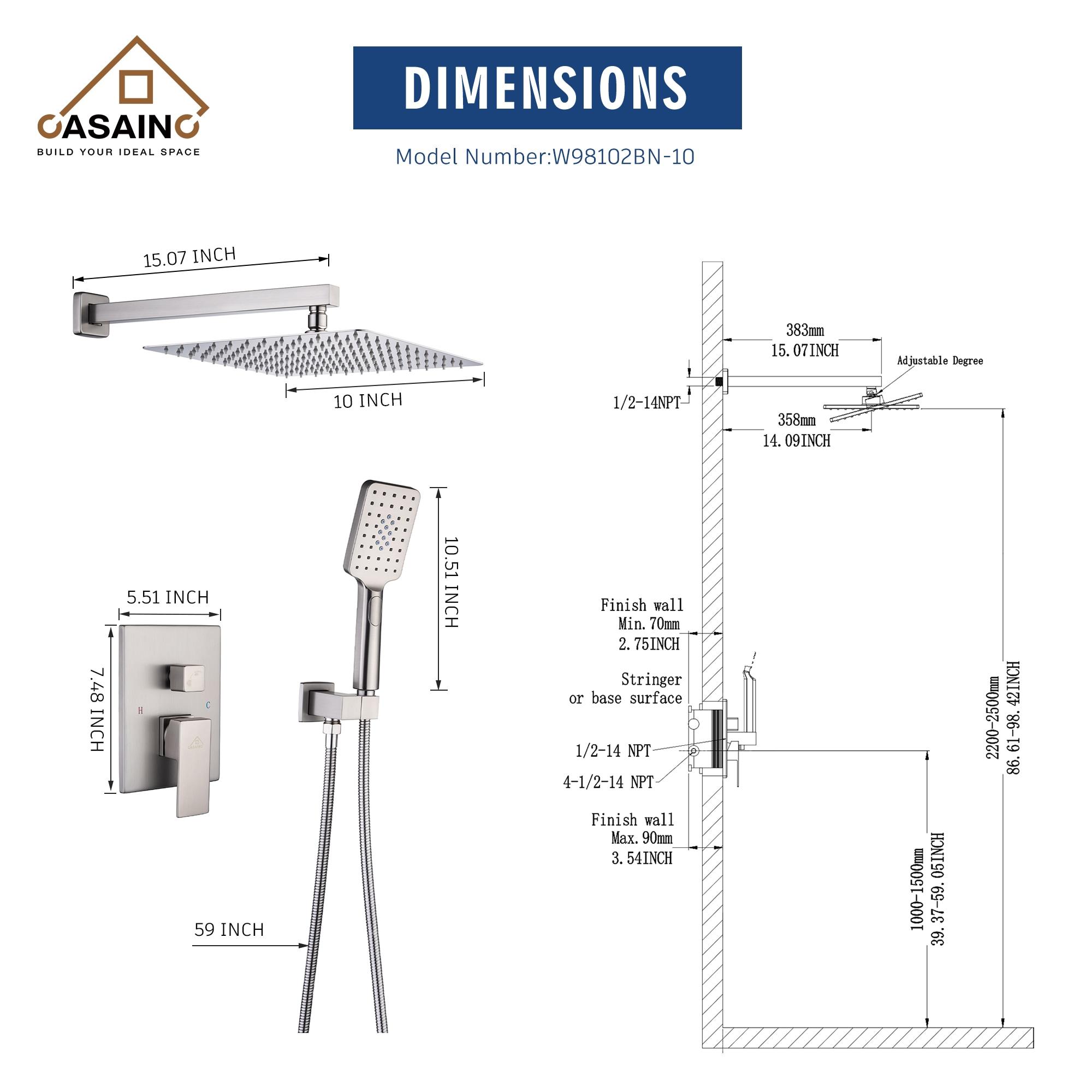 10 inch Wall Mounted Pressure Balanced Complete Shower System With 3 Setting Shower Handheld