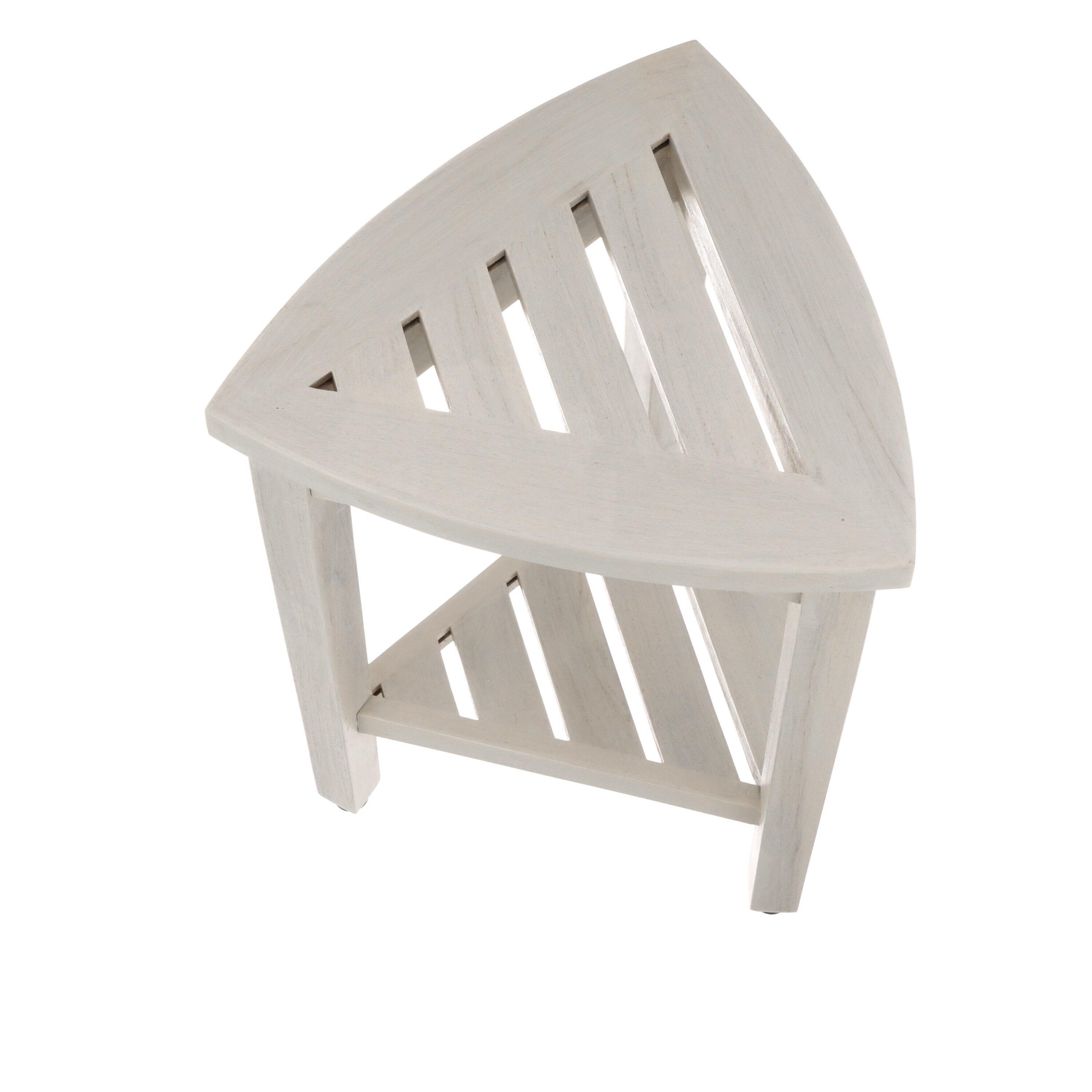 CoastalVogue 15" FlexiCorner ED1123 Wide Teak Wood Shower Bench/Stool : Microfiber, Machine Washable, Non-Slip Backing
