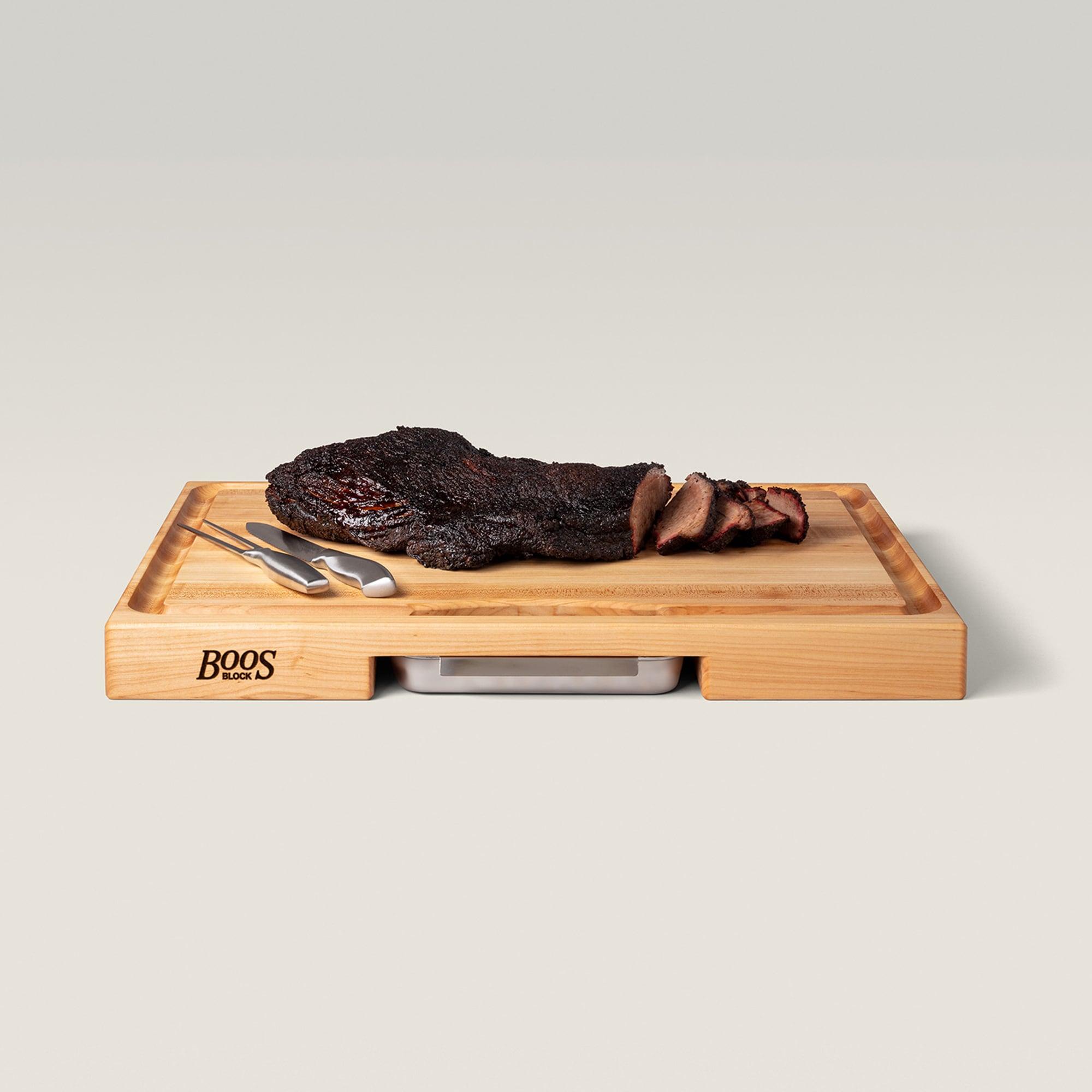 John Boos Boos Block Newton Prep Master Reversible Wood Cutting Board with Juice Groove and Pan, 2.25-Inch Thickness, 24" x 18" x 2 1/4", Maple