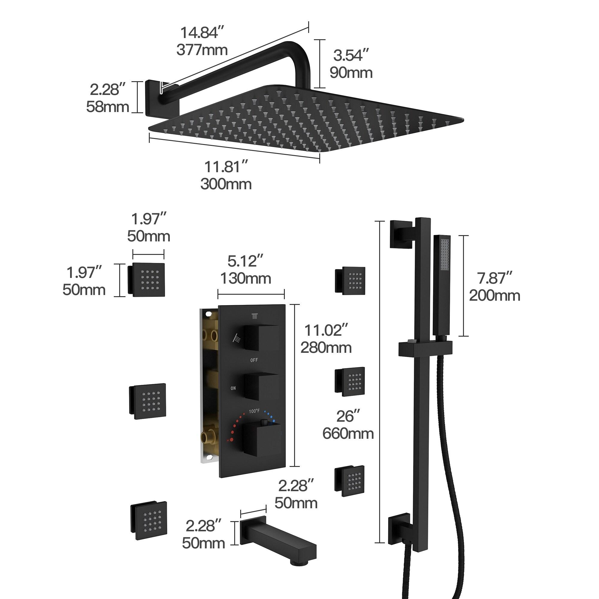 Matte Black Stainless Steel Wall Mounted Shower System with Body Jets