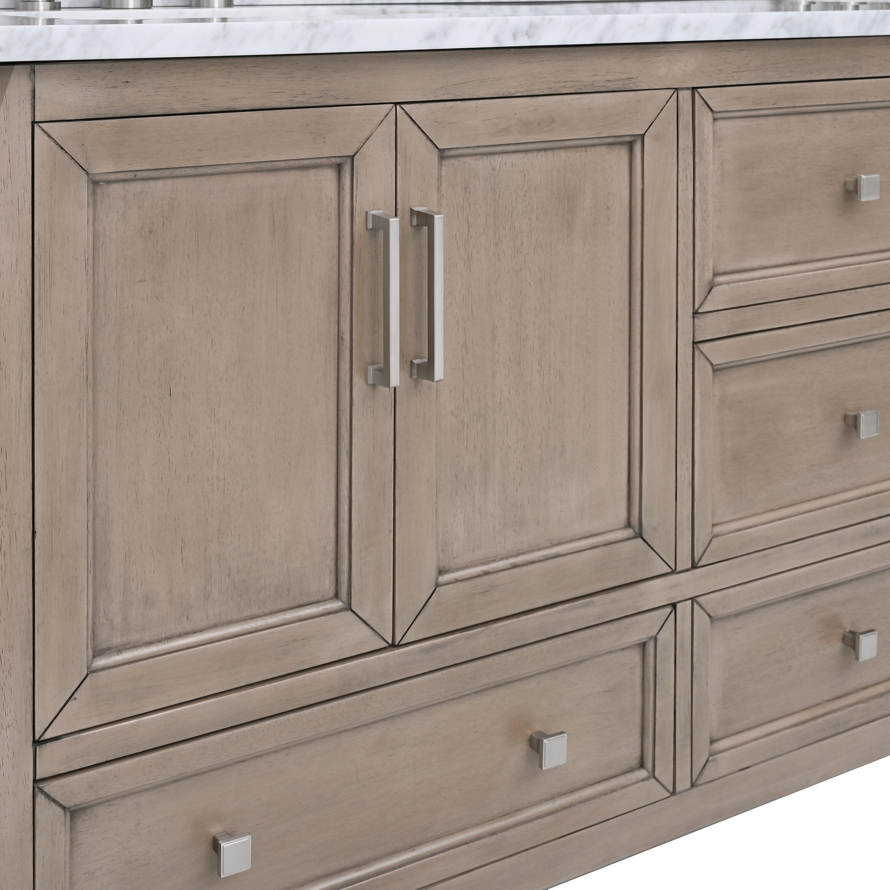 Gray Oak Double Vanity with Carrara White Marble Top