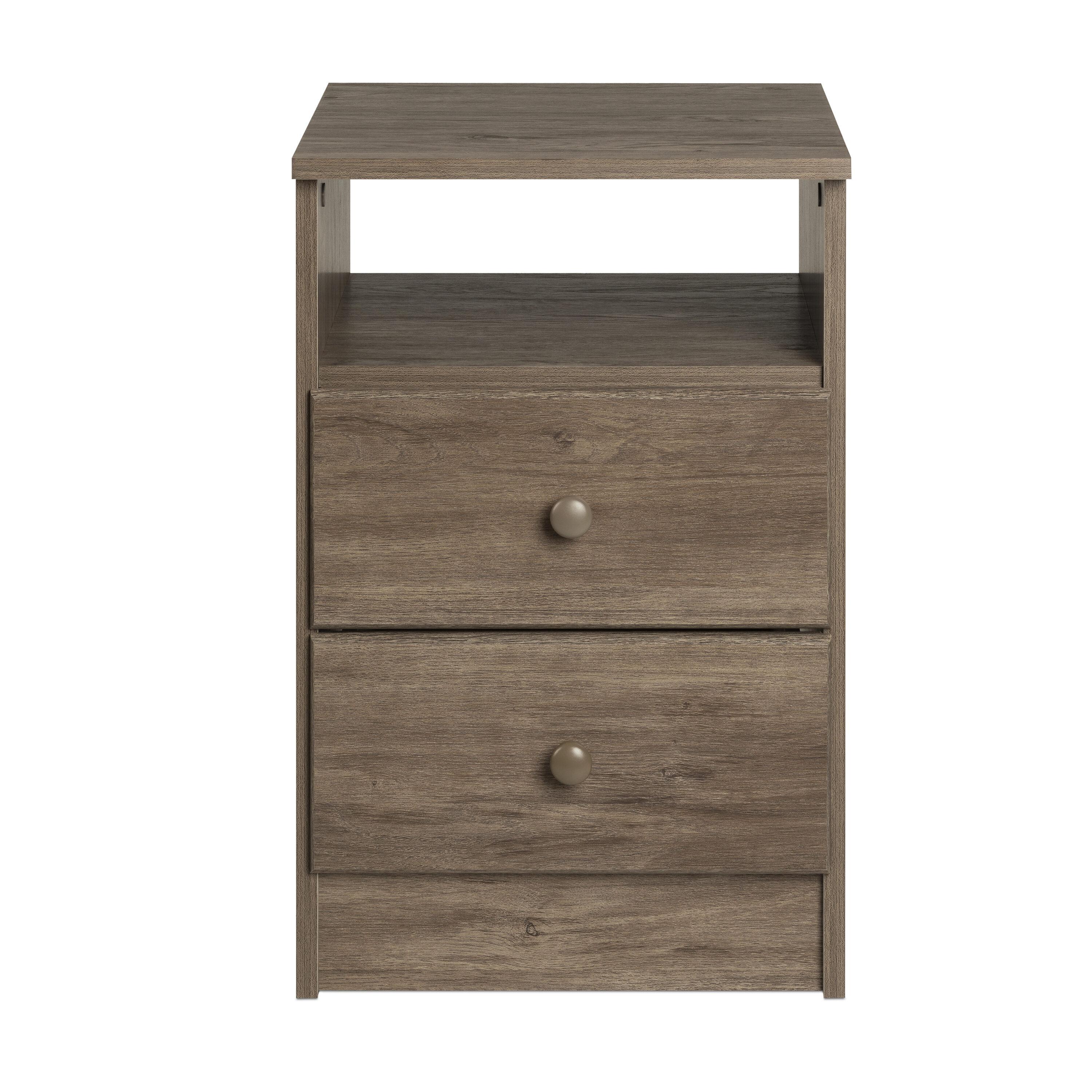 Prepac Astrid 2-Drawer Nightstand with Open Shelf, Drifted Gray