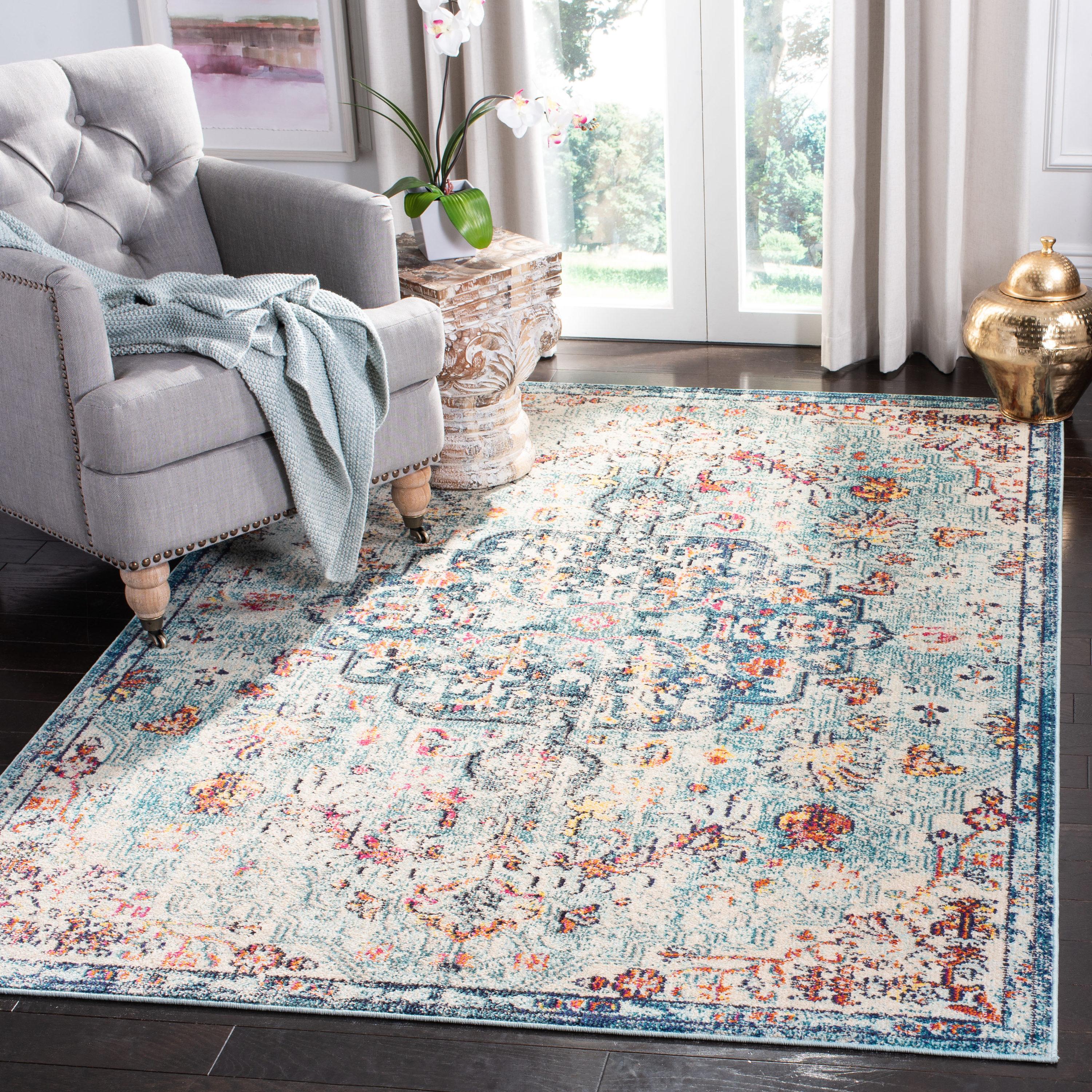 SAFAVIEH Madison Joandra Vintage Floral Area Rug, Navy/Light Blue, 10' x 10' Square