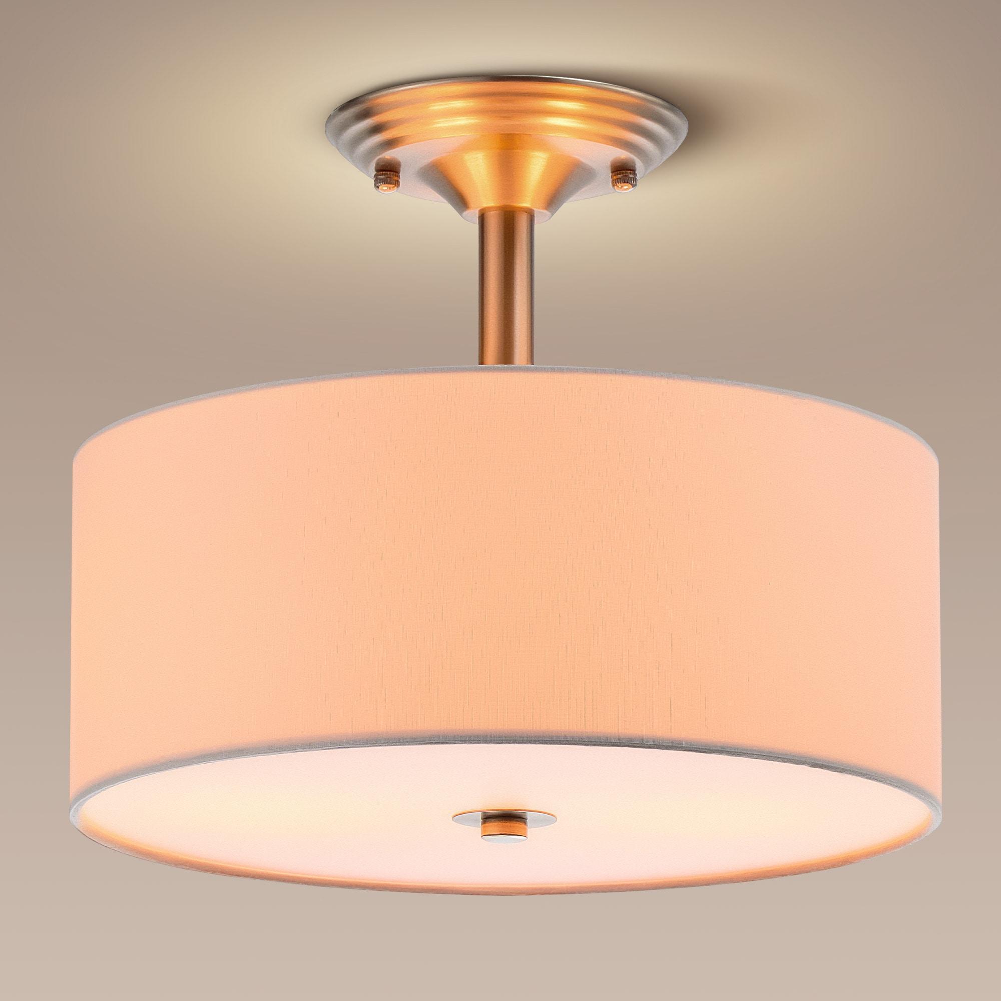 Progress Lighting, Inspire Collection, 2-Light Semi-Flush, Brushed Nickel, Etched Glass with Summer Linen Shade