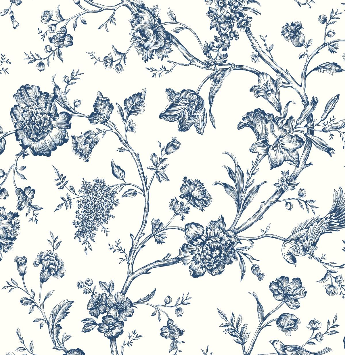 NextWall Navy Blue Jasmine Chinoiserie Peel and Stick Wallpaper