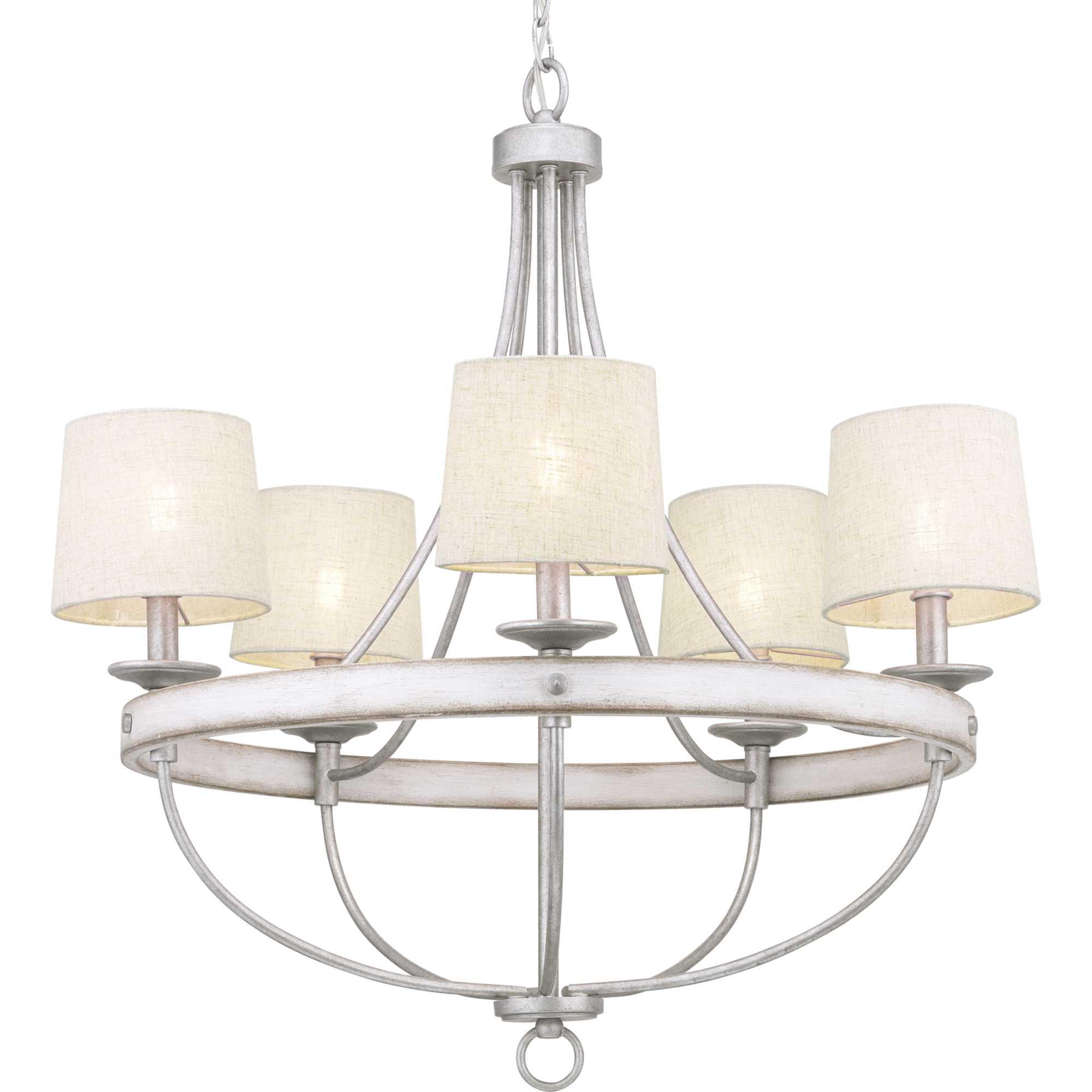 Progress Lighting Gulliver 5-Light Chandelier, Galvanized Finish, Wood Grained Texture Shade
