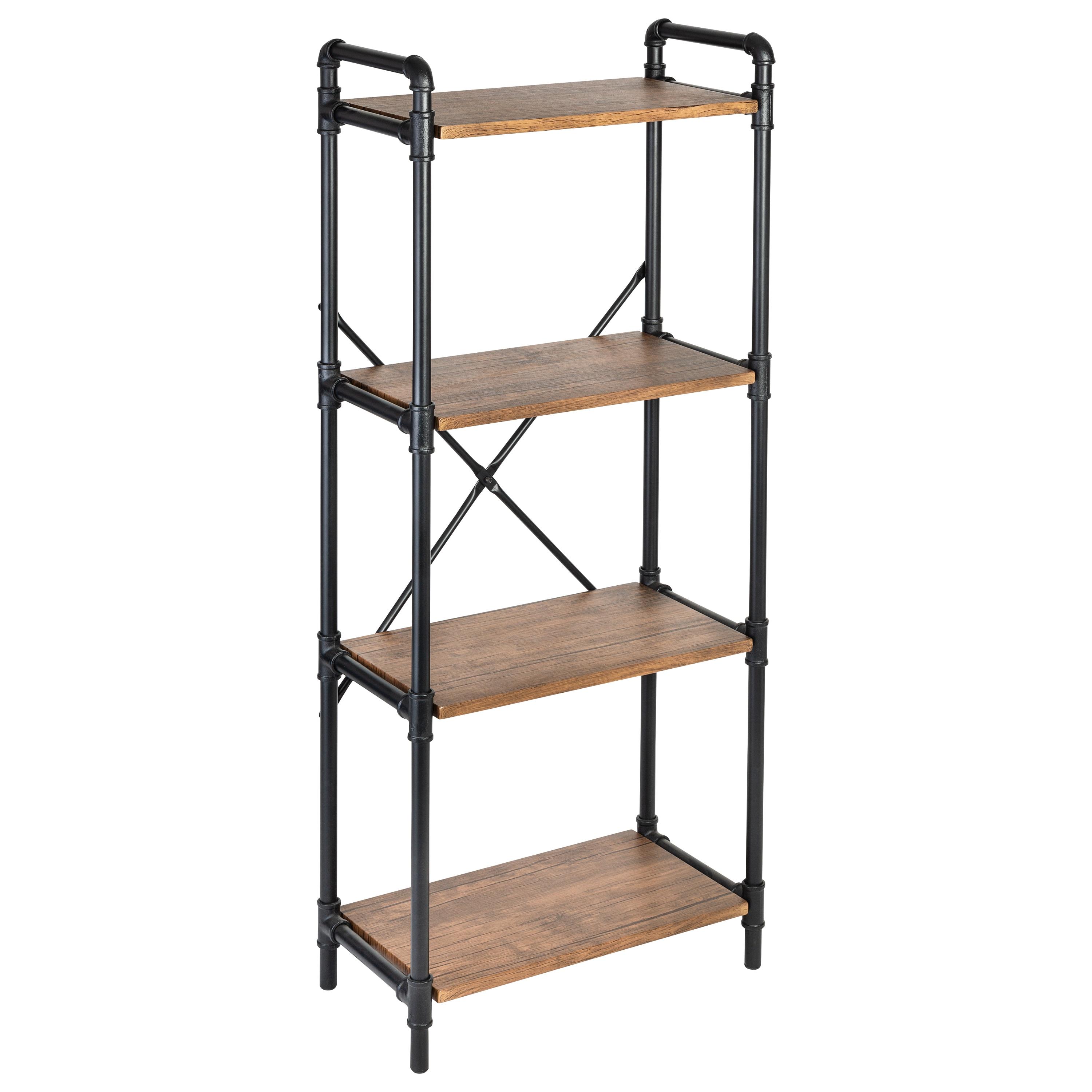 Honey-Can-Do 4-Tier Industrial Steel Bookcase, Rustic/Black