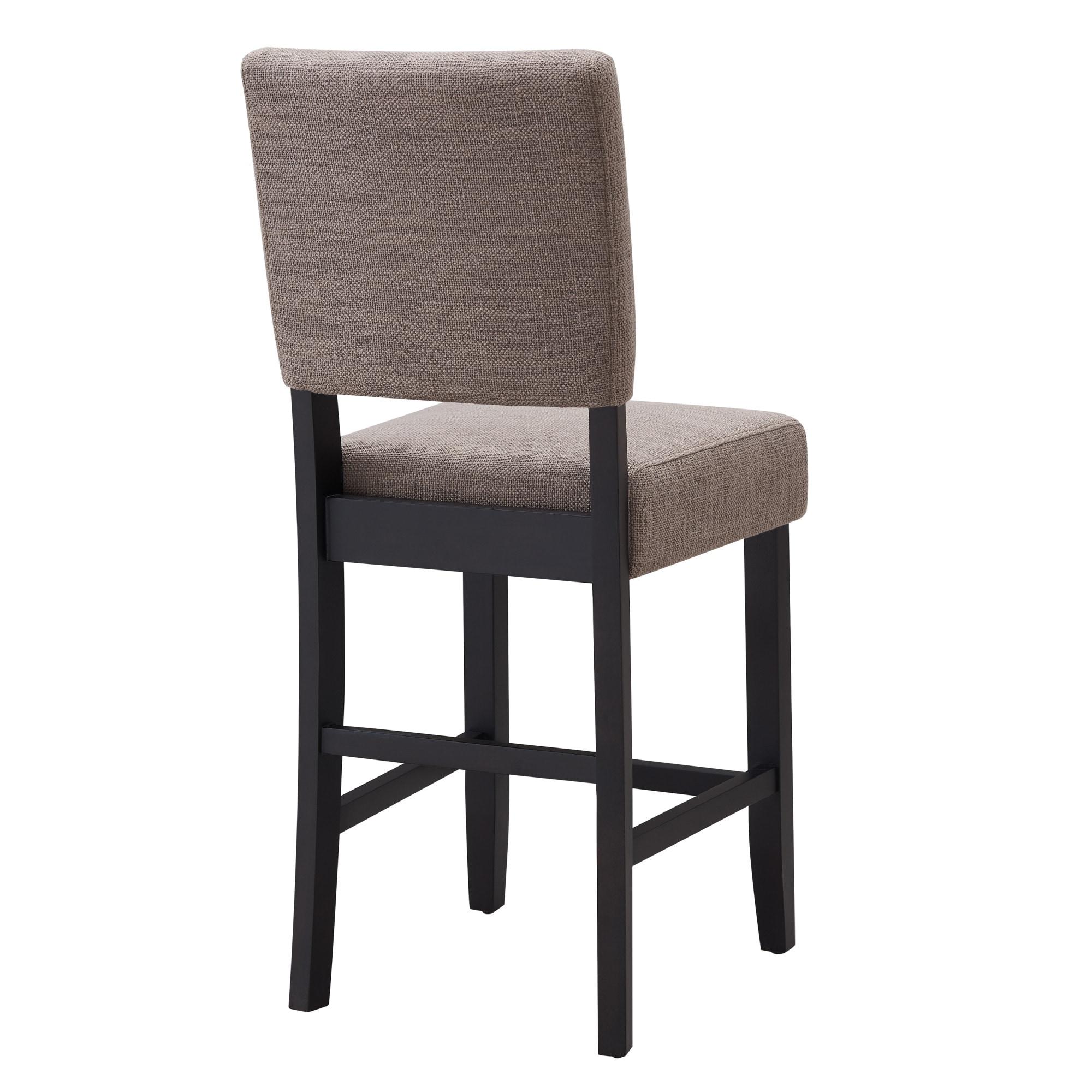 Leick Home Upholstered Back Counter Height Stool with Wood Base-Set of 2 Black and Gray Woven Fabric