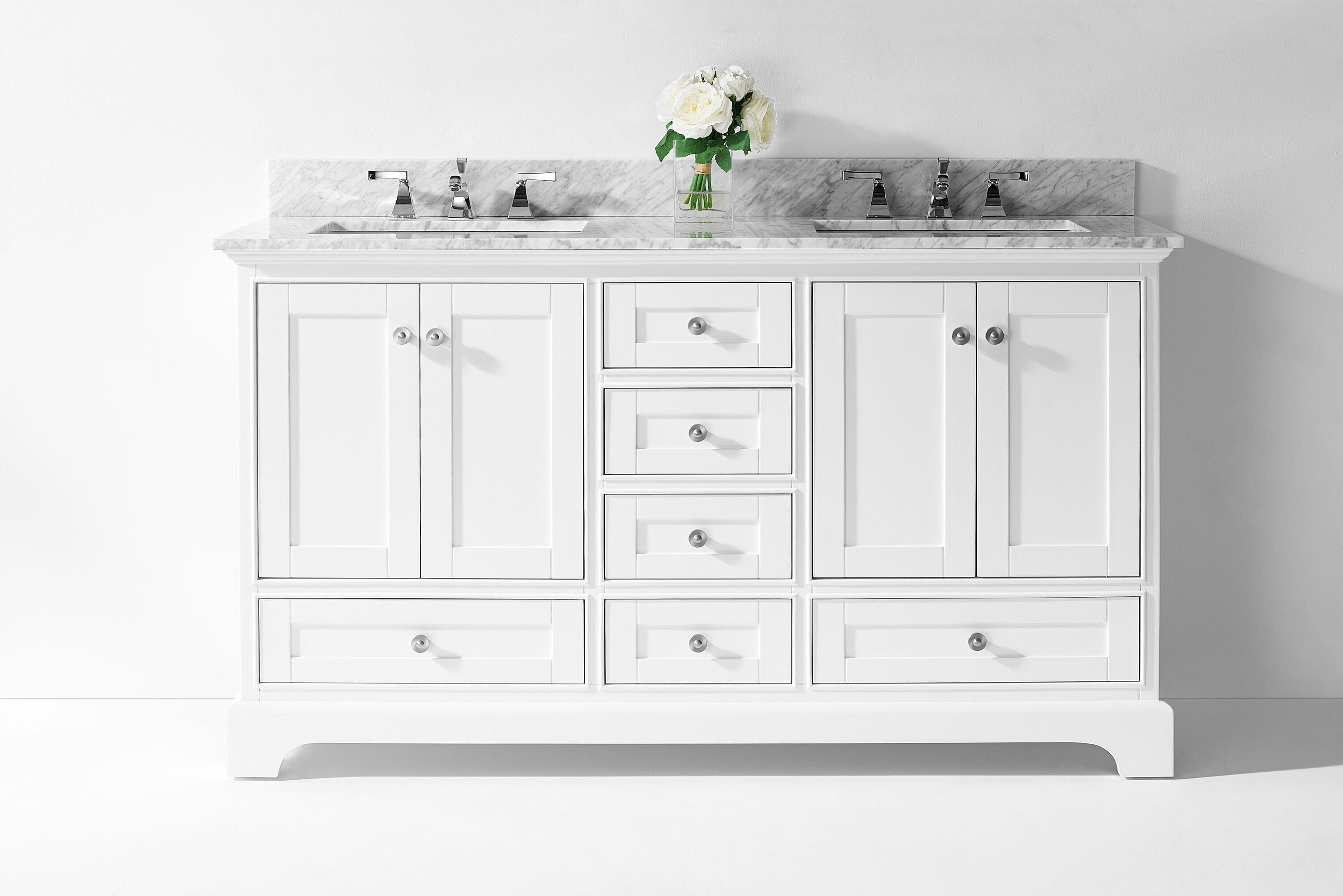 Audrey 60 in. Bath Vanity Set in White with Italian Carrara White Marble Vanity top and White Undermount Basin