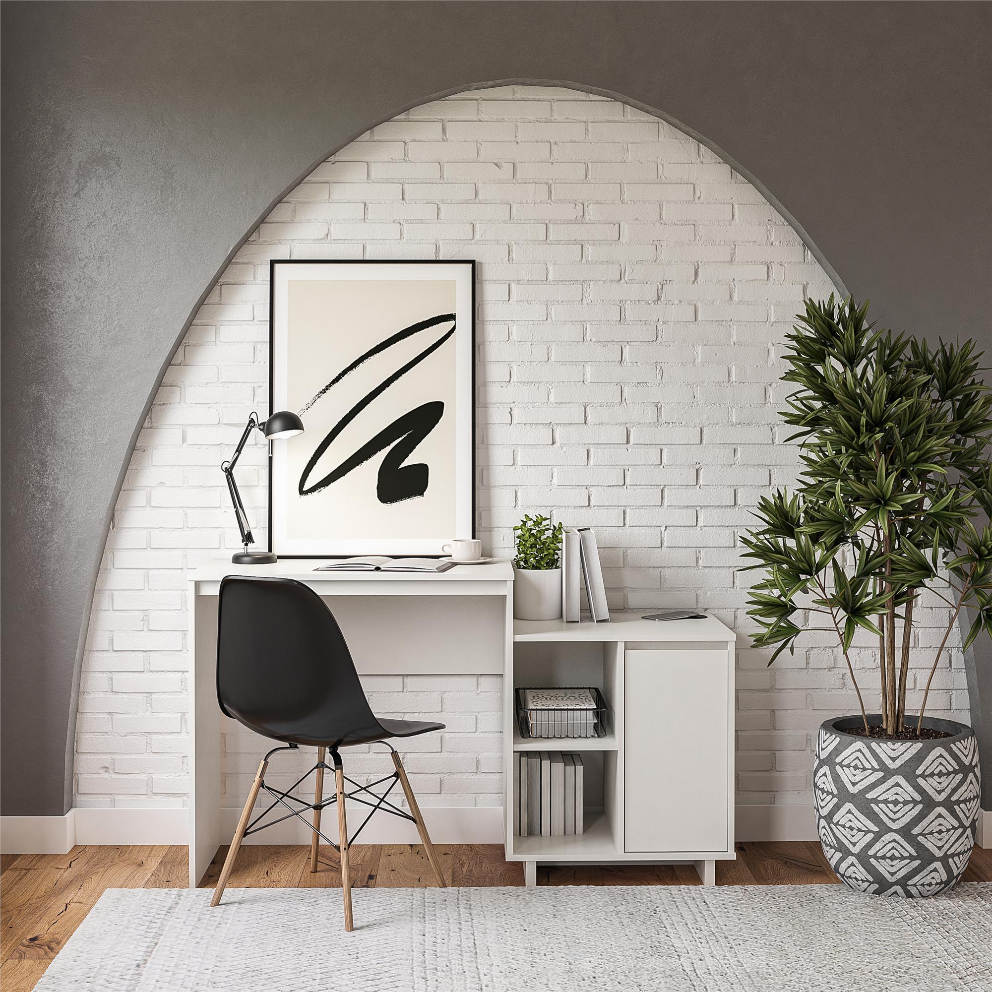 Ravelston White Wood Computer Desk with Filing Cabinet