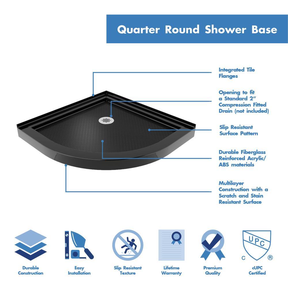 Prime 33" W x 33" D x 74.75" H Semi-Frameless Round Sliding Shower Enclosure with Fixed Panel and Base Included