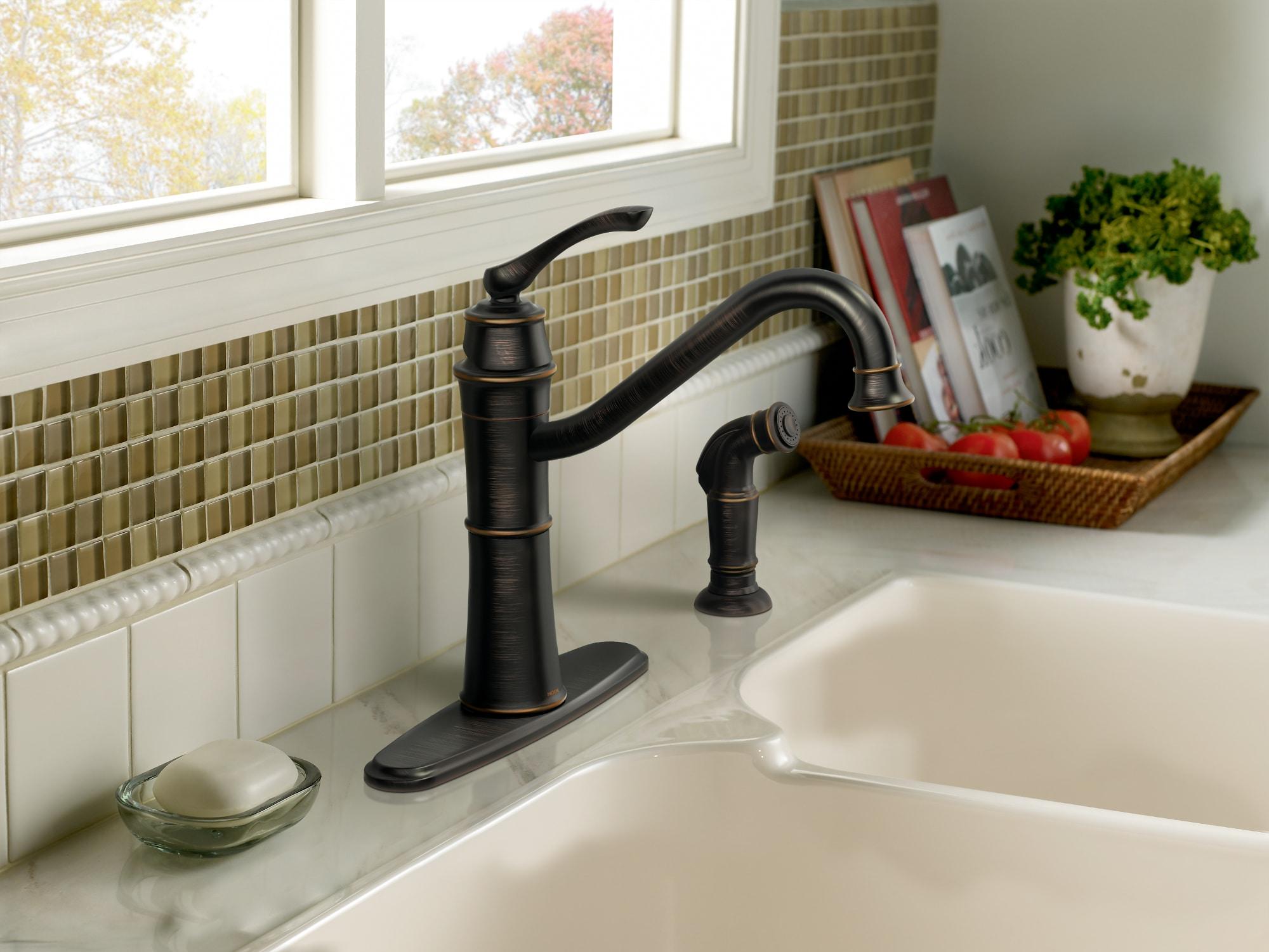 Moen Wetherly One Handle High Arc Kitchen Faucet with Deck Mount Side Sprayer