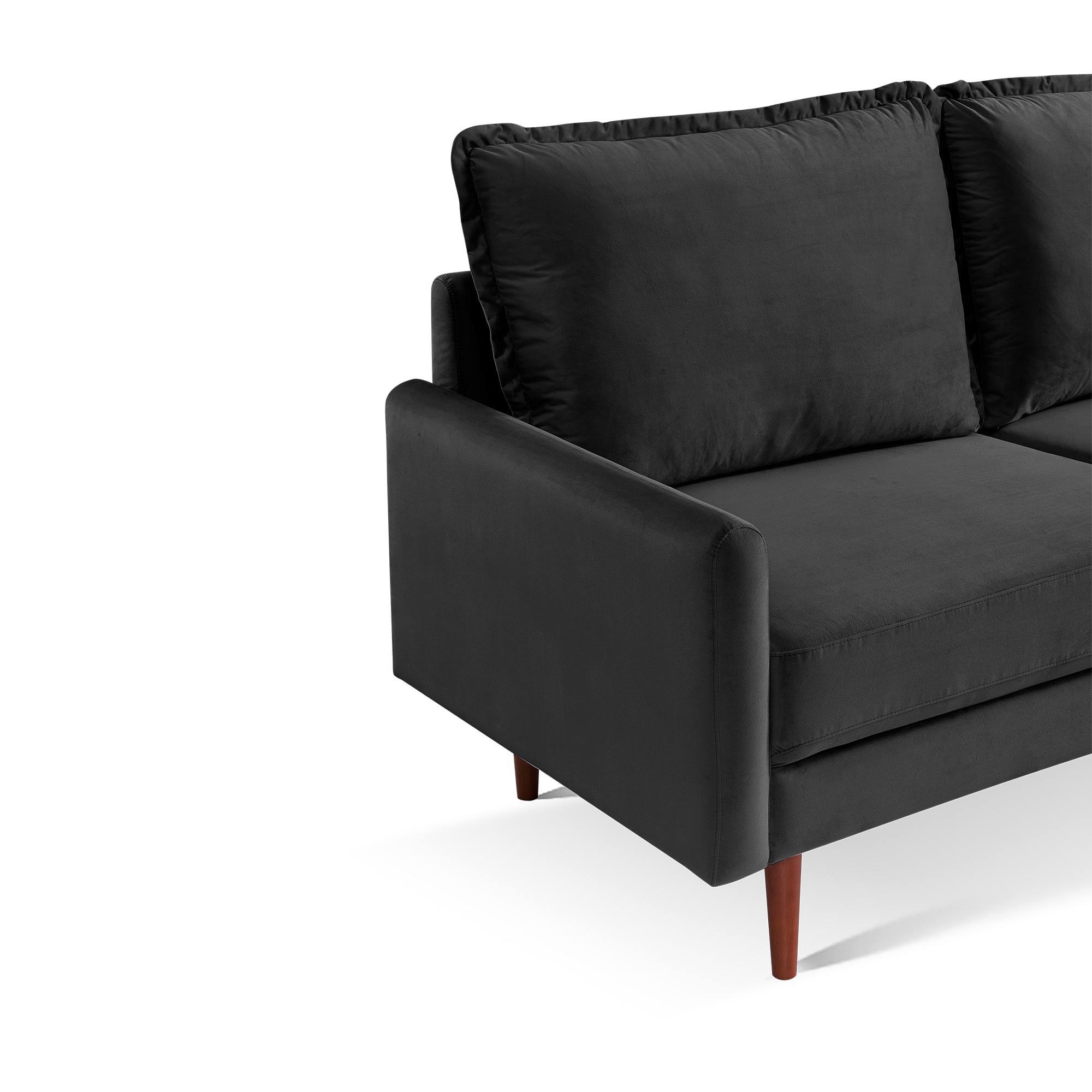 57 Inch Wide Upholstered Two Cushion Loveseat with Cambered Arms in Black Velvet